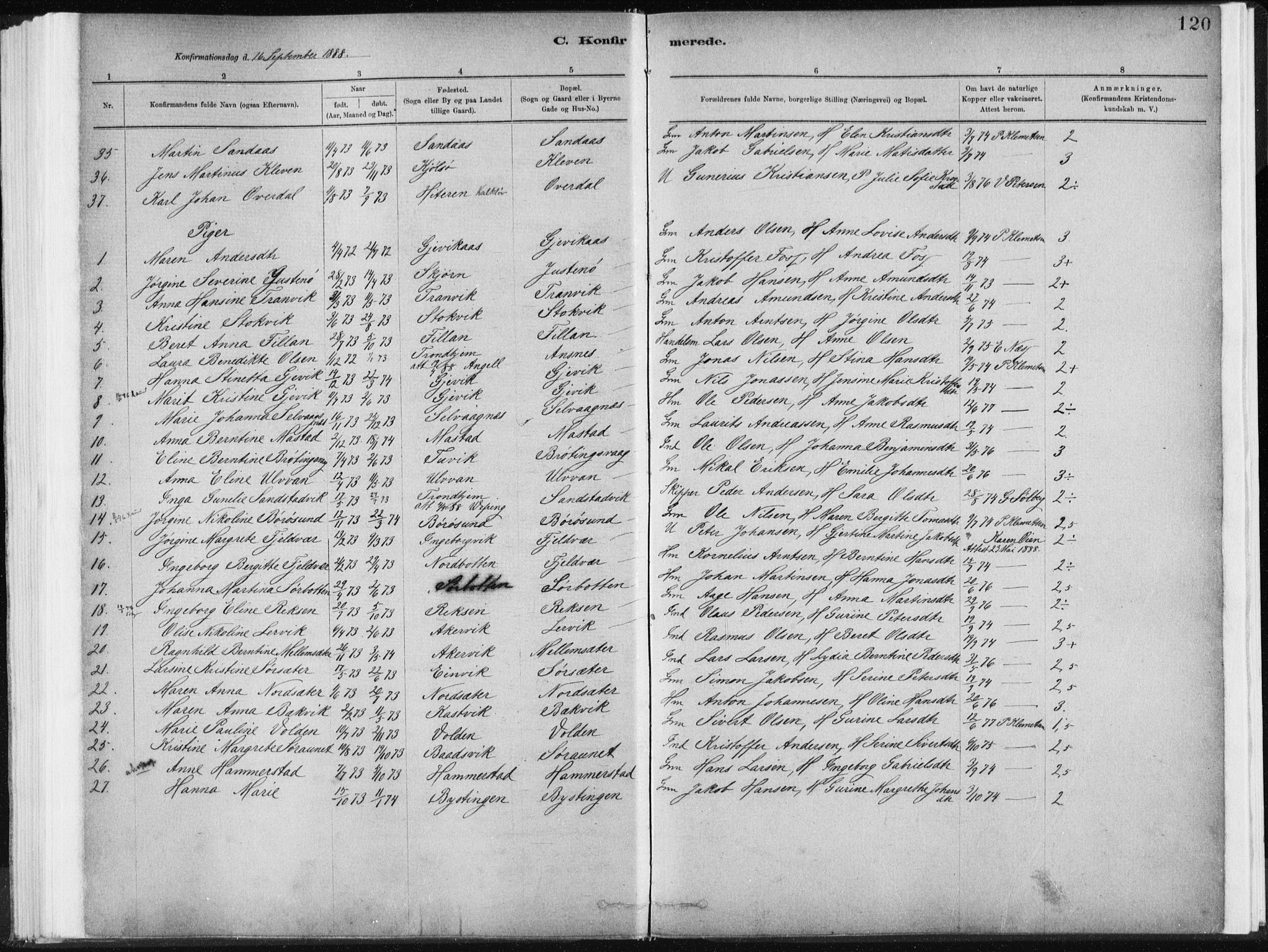 Ministerialprotokoller, klokkerbøker og fødselsregistre - Sør-Trøndelag, SAT/A-1456/637/L0558: Parish register (official) no. 637A01, 1882-1899, p. 120