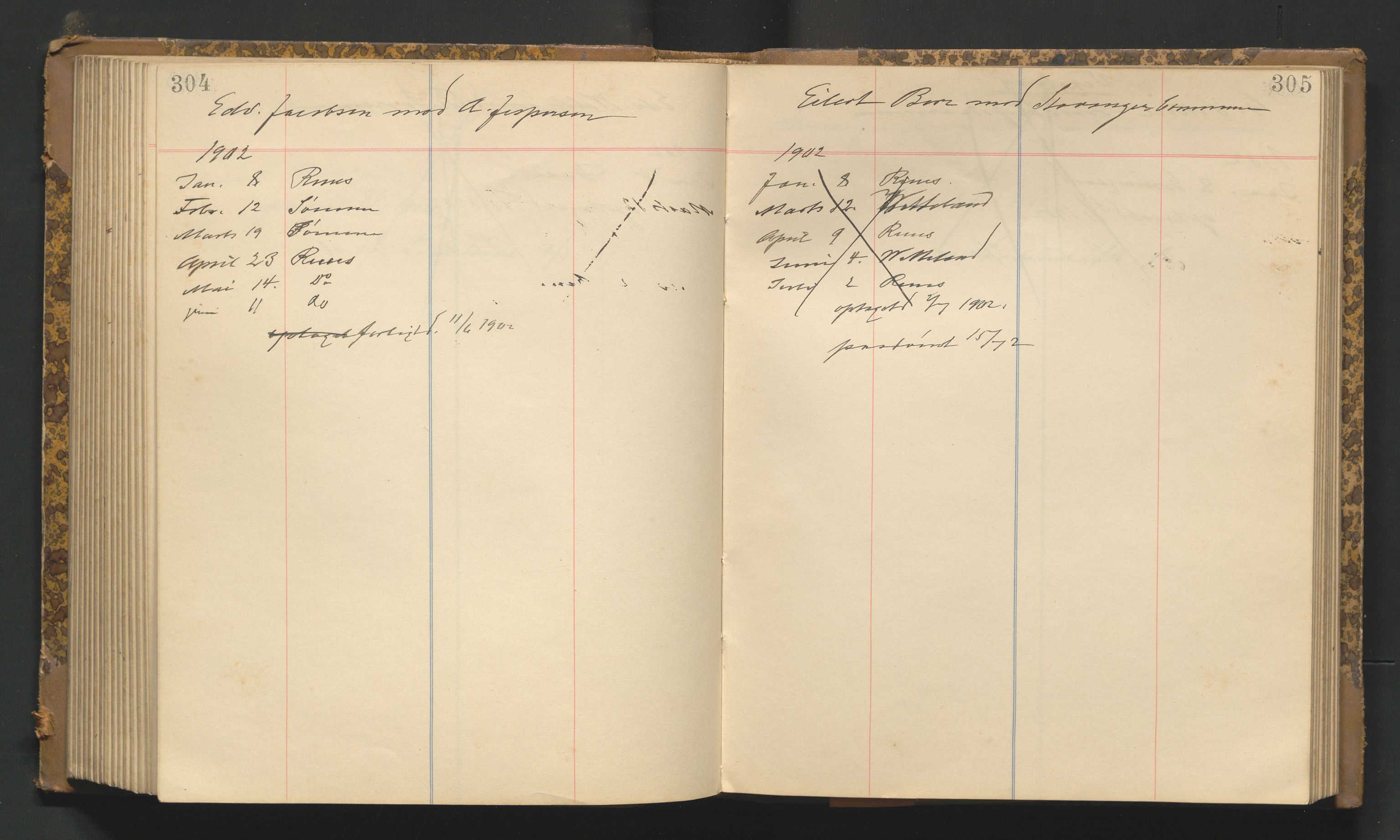 Stavanger byfogd, AV/SAST-A-101408/001/3/32/32A/L0003: Saksliste for Stavanger byting, 1900-1903, p. 304-305