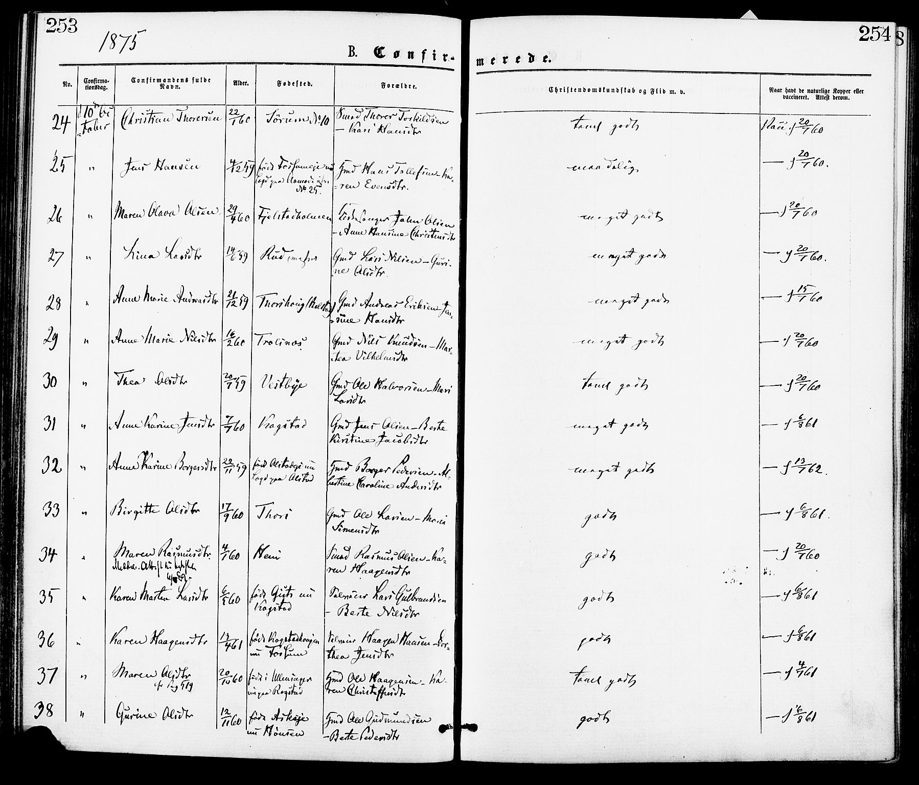 Gjerdrum prestekontor Kirkebøker, AV/SAO-A-10412b/F/Fa/L0008: Parish register (official) no. I 8, 1867-1880, p. 253-254