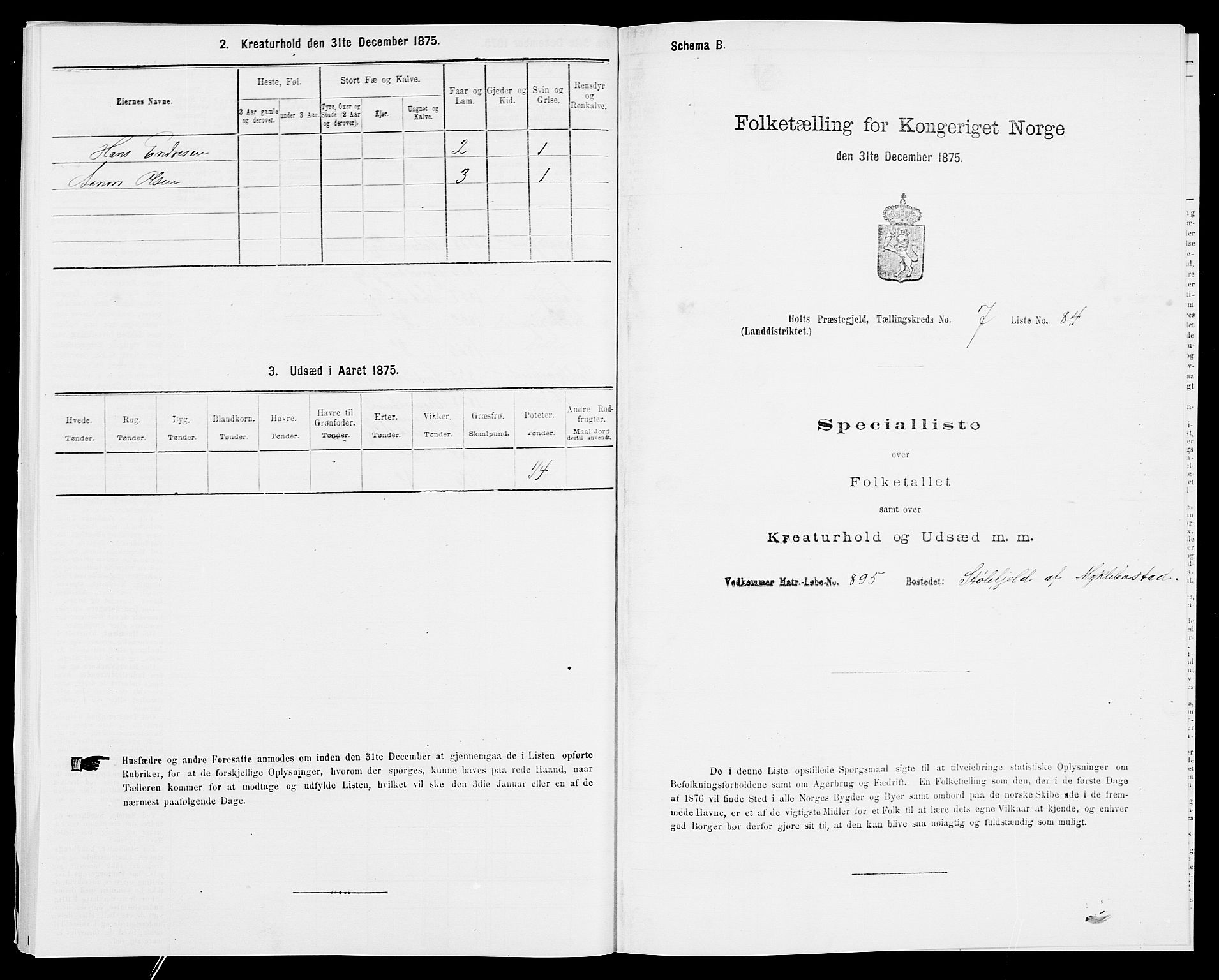 SAK, 1875 census for 0914L Holt/Holt, 1875, p. 949