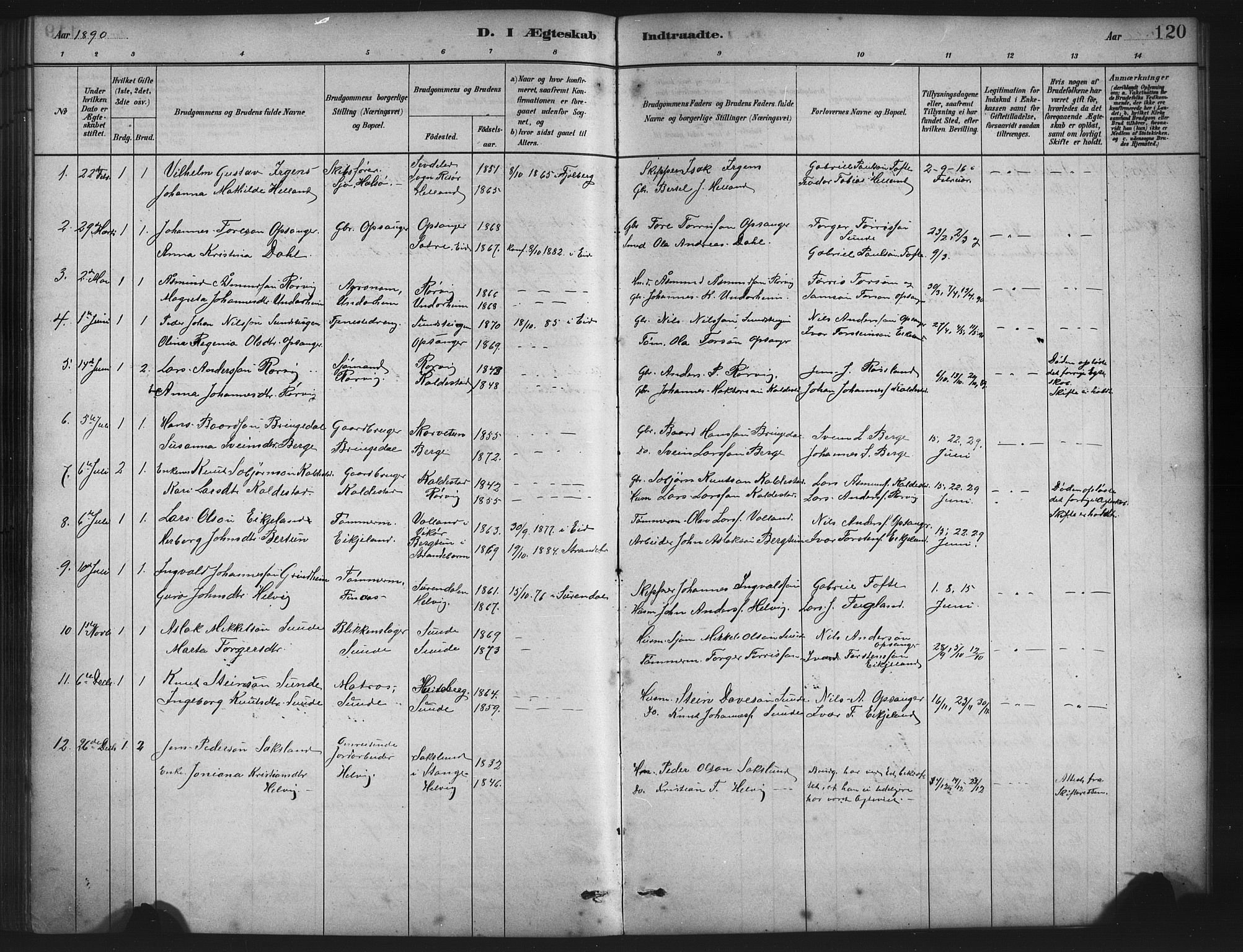 Husnes Sokneprestembete, SAB/A-75901/H/Hab: Parish register (copy) no. A 2, 1881-1917, p. 120