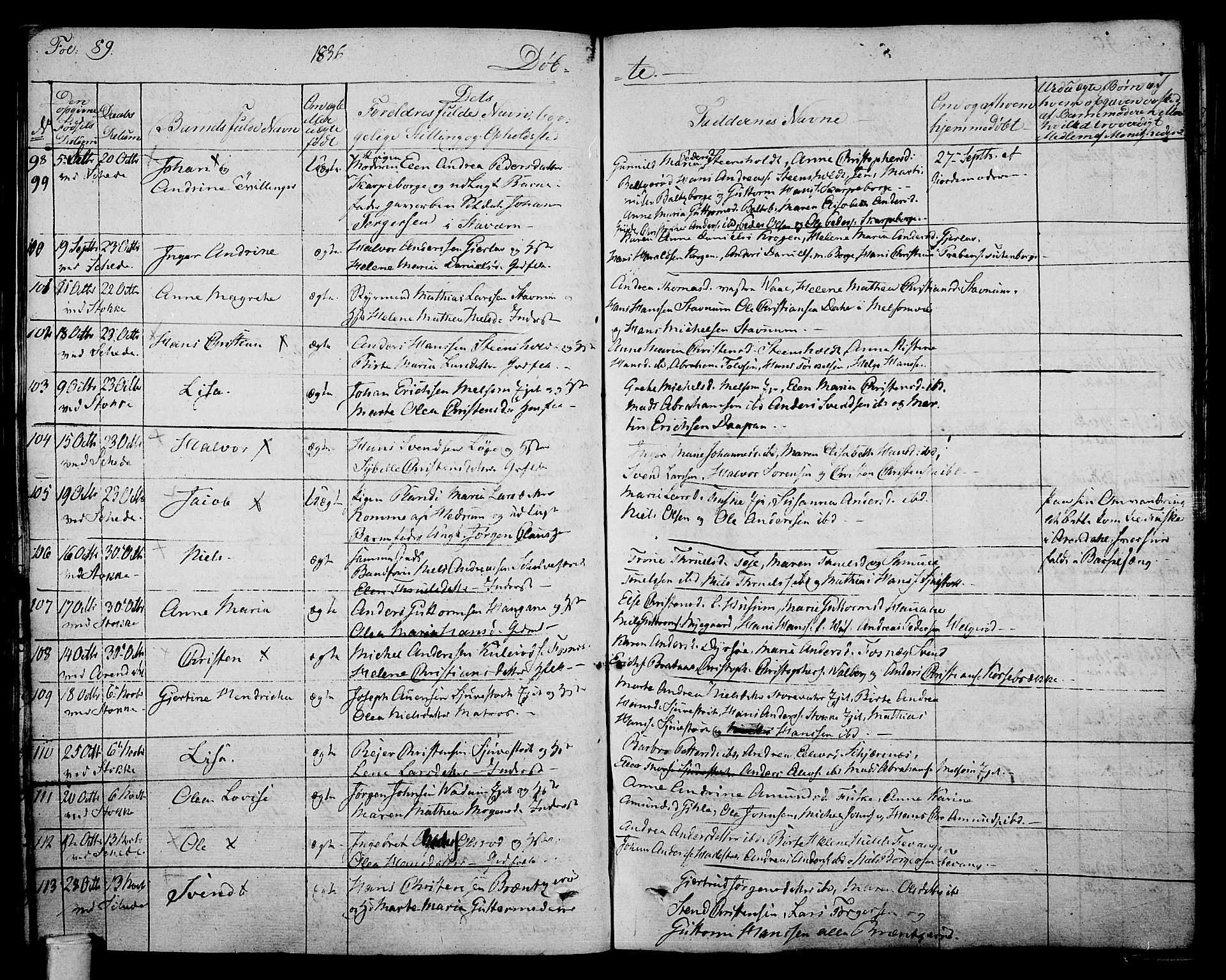 Stokke kirkebøker, AV/SAKO-A-320/F/Fa/L0006: Parish register (official) no. I 6, 1826-1843, p. 89