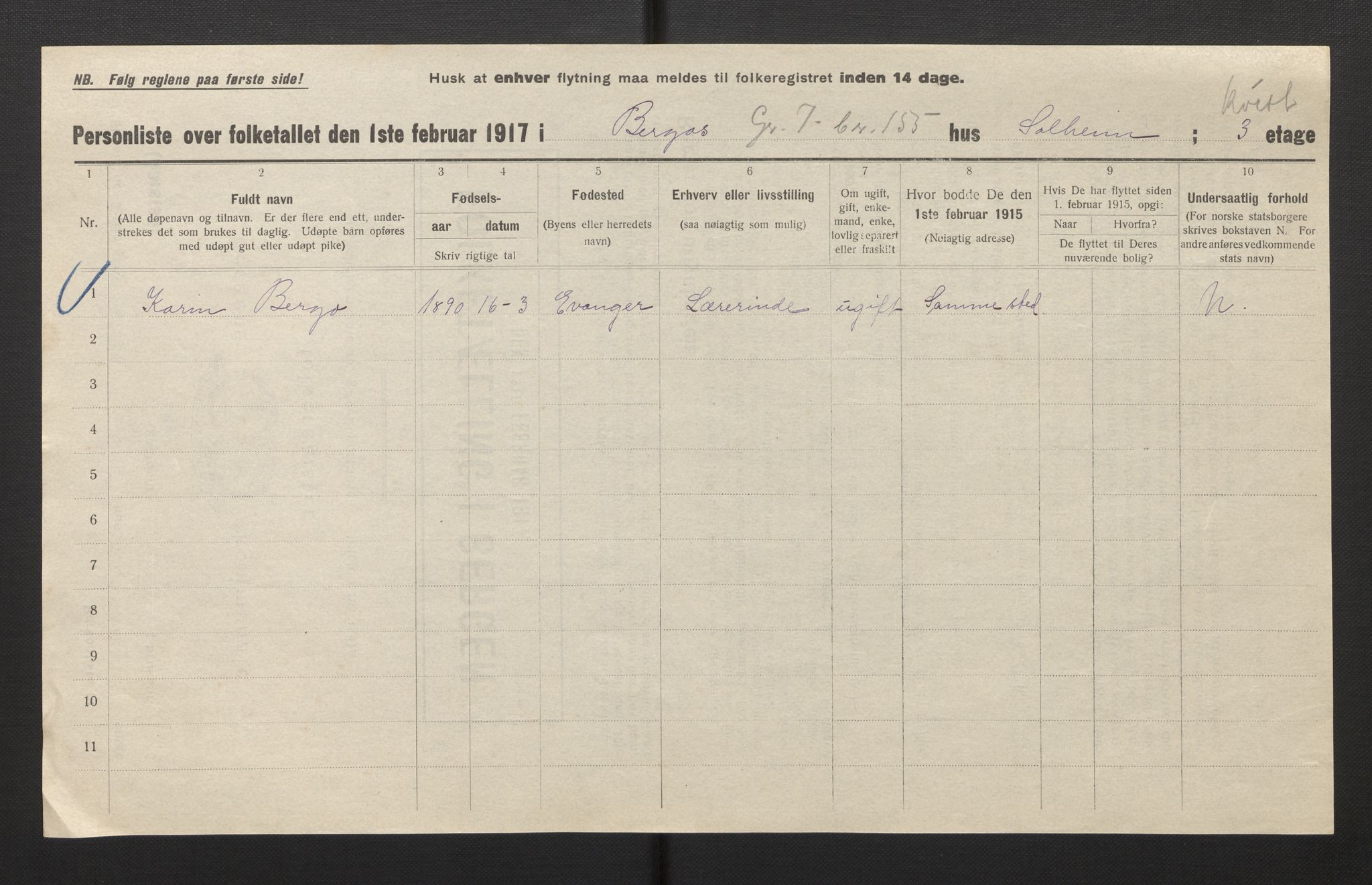 SAB, Municipal Census 1917 for Bergen, 1917, p. 49342