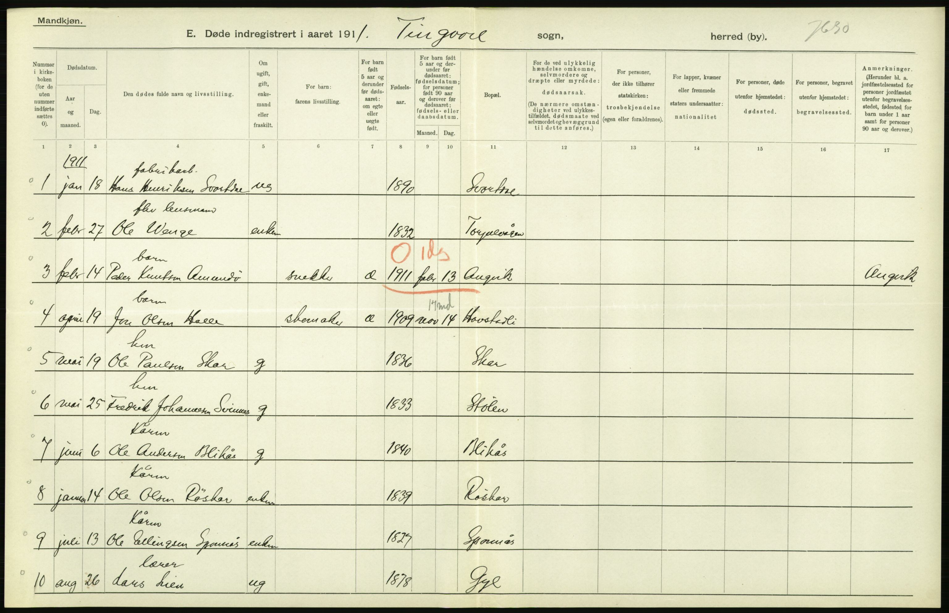 Statistisk sentralbyrå, Sosiodemografiske emner, Befolkning, AV/RA-S-2228/D/Df/Dfb/Dfba/L0038: Romsdals amt:  Døde. Bygder og byer., 1911, p. 34