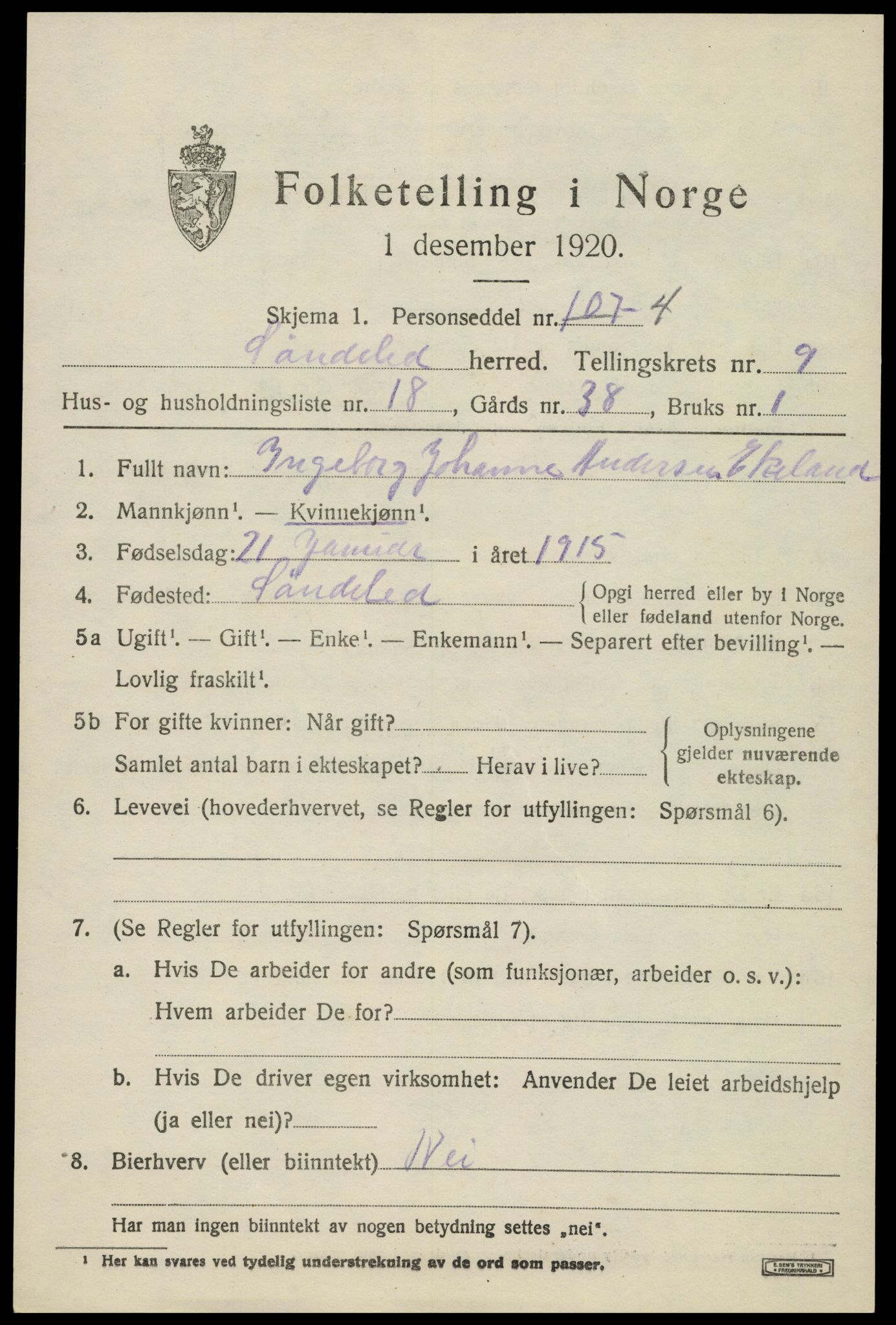 SAK, 1920 census for Søndeled, 1920, p. 4797