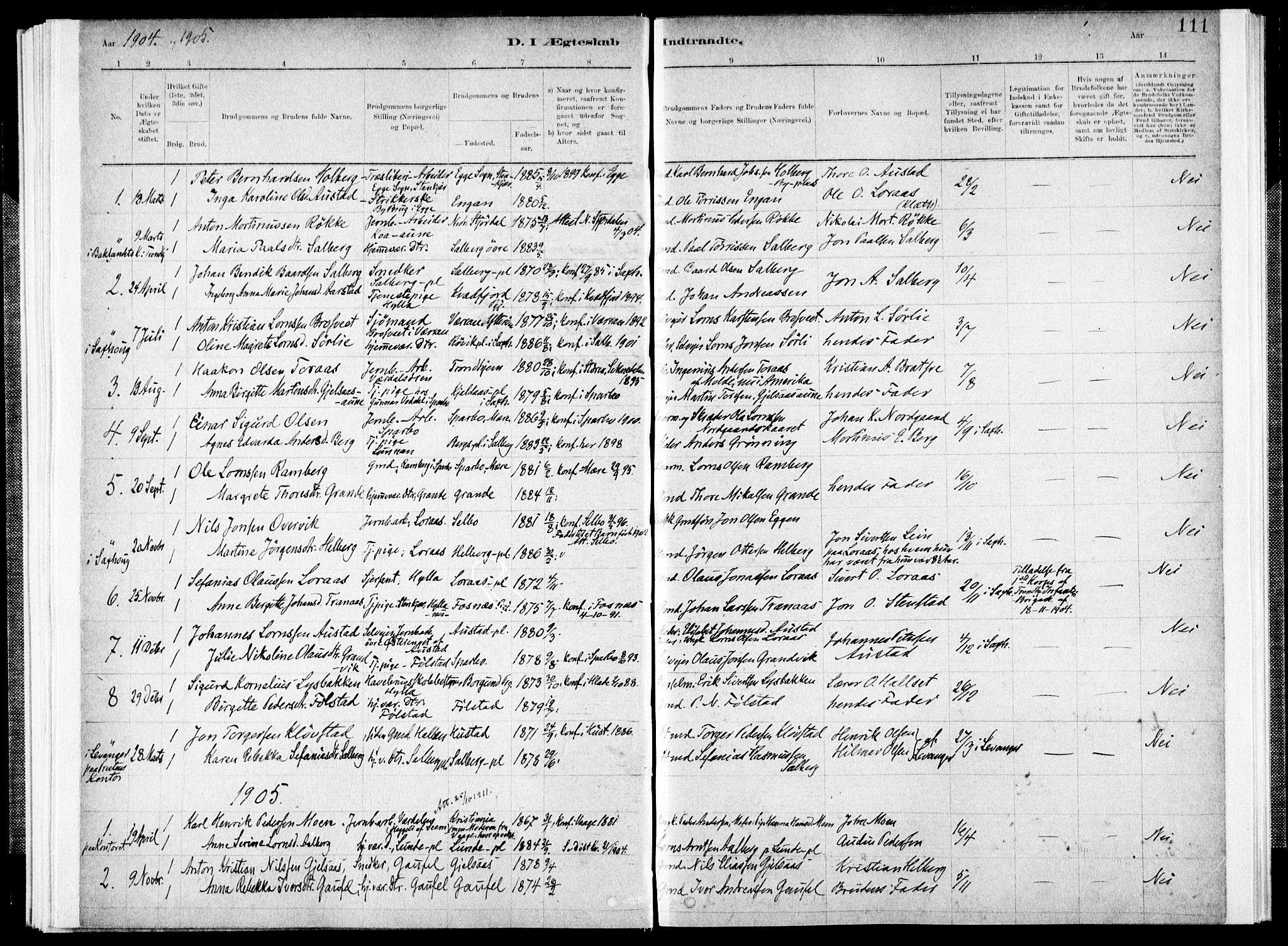 Ministerialprotokoller, klokkerbøker og fødselsregistre - Nord-Trøndelag, SAT/A-1458/731/L0309: Parish register (official) no. 731A01, 1879-1918, p. 111