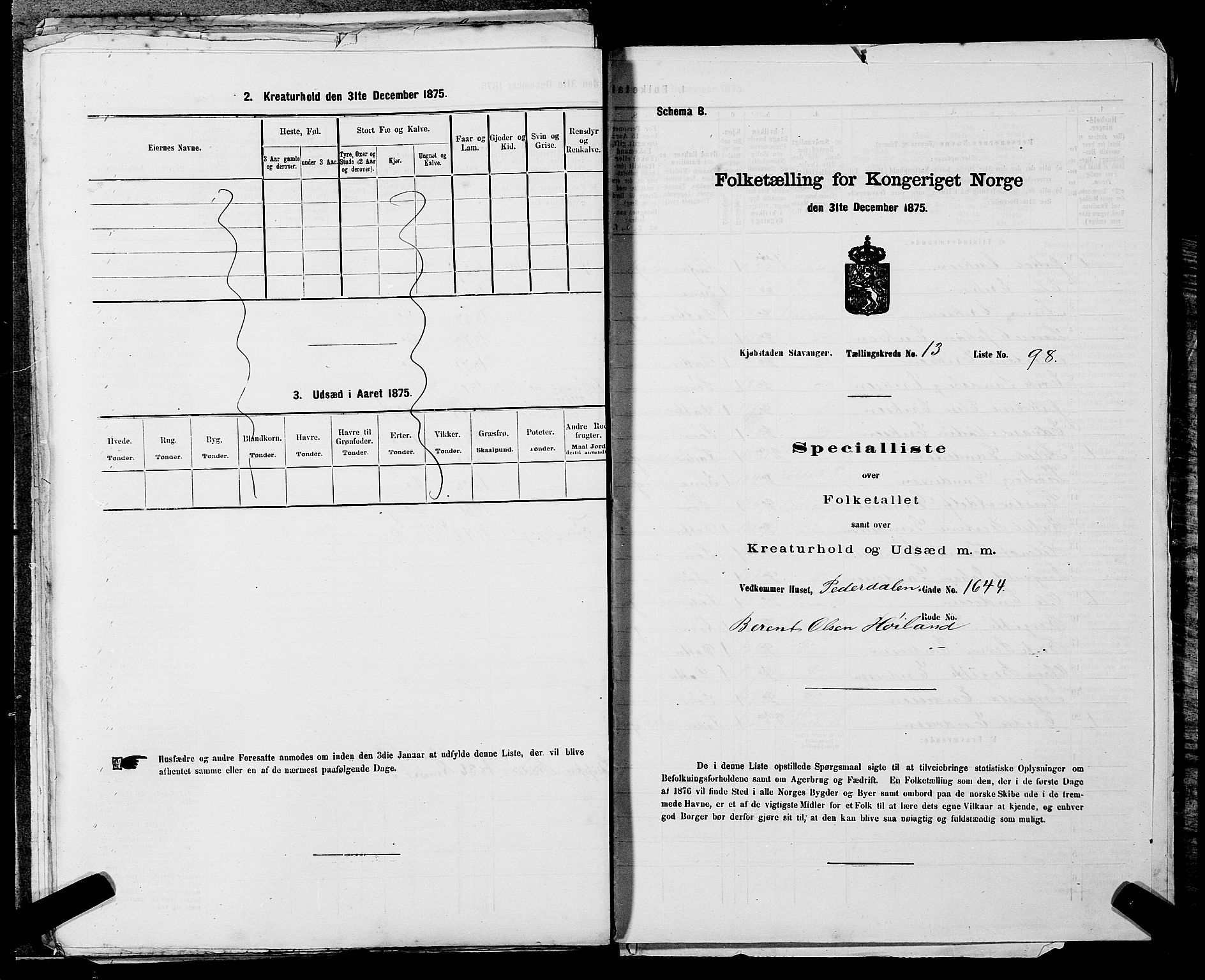 SAST, 1875 census for 1103 Stavanger, 1875, p. 2718