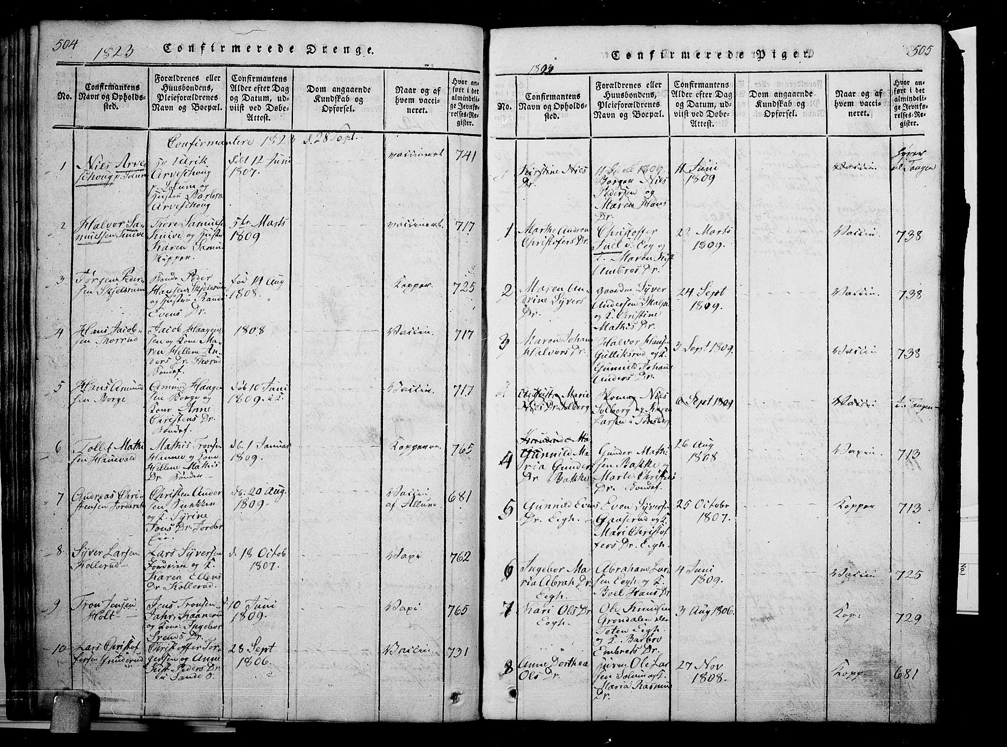 Skoger kirkebøker, AV/SAKO-A-59/G/Ga/L0001: Parish register (copy) no. I 1, 1814-1845, p. 504-505