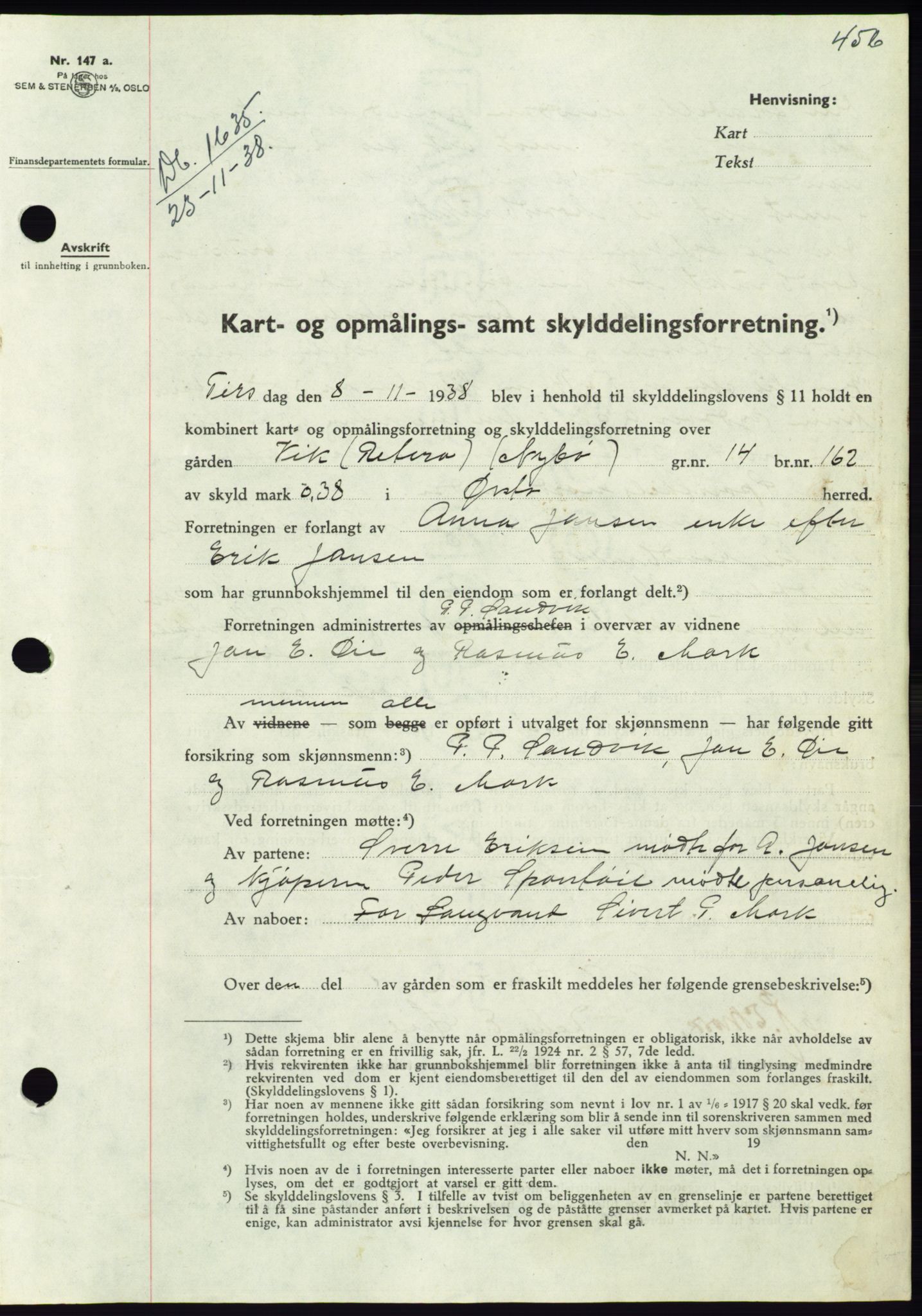 Søre Sunnmøre sorenskriveri, AV/SAT-A-4122/1/2/2C/L0066: Mortgage book no. 60, 1938-1938, Diary no: : 1635/1938