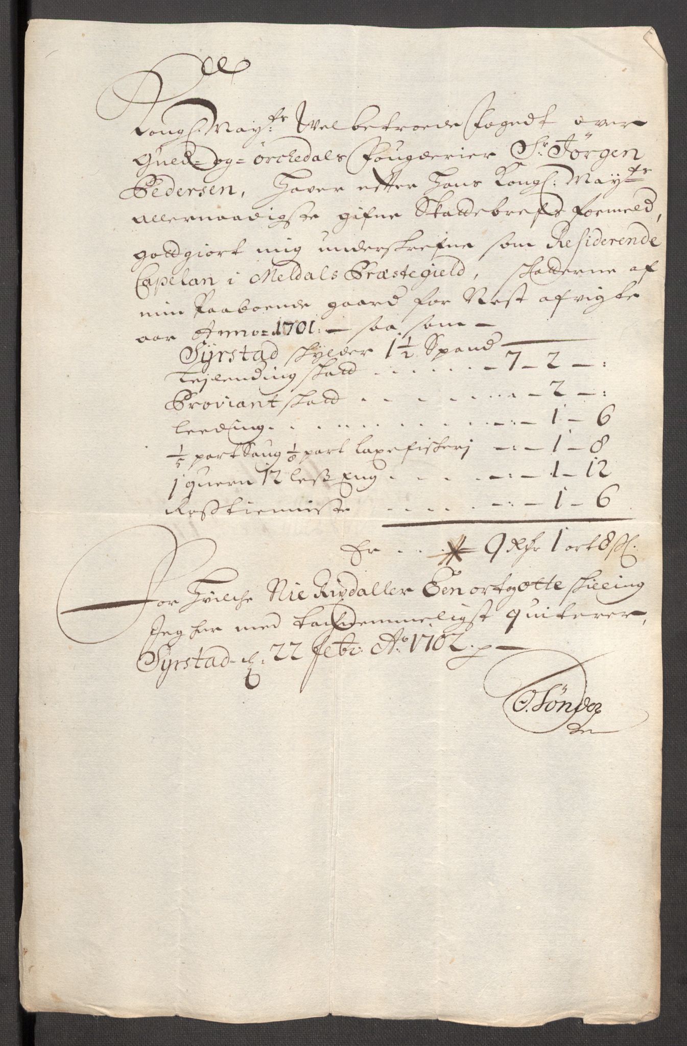 Rentekammeret inntil 1814, Reviderte regnskaper, Fogderegnskap, AV/RA-EA-4092/R60/L3951: Fogderegnskap Orkdal og Gauldal, 1701, p. 162