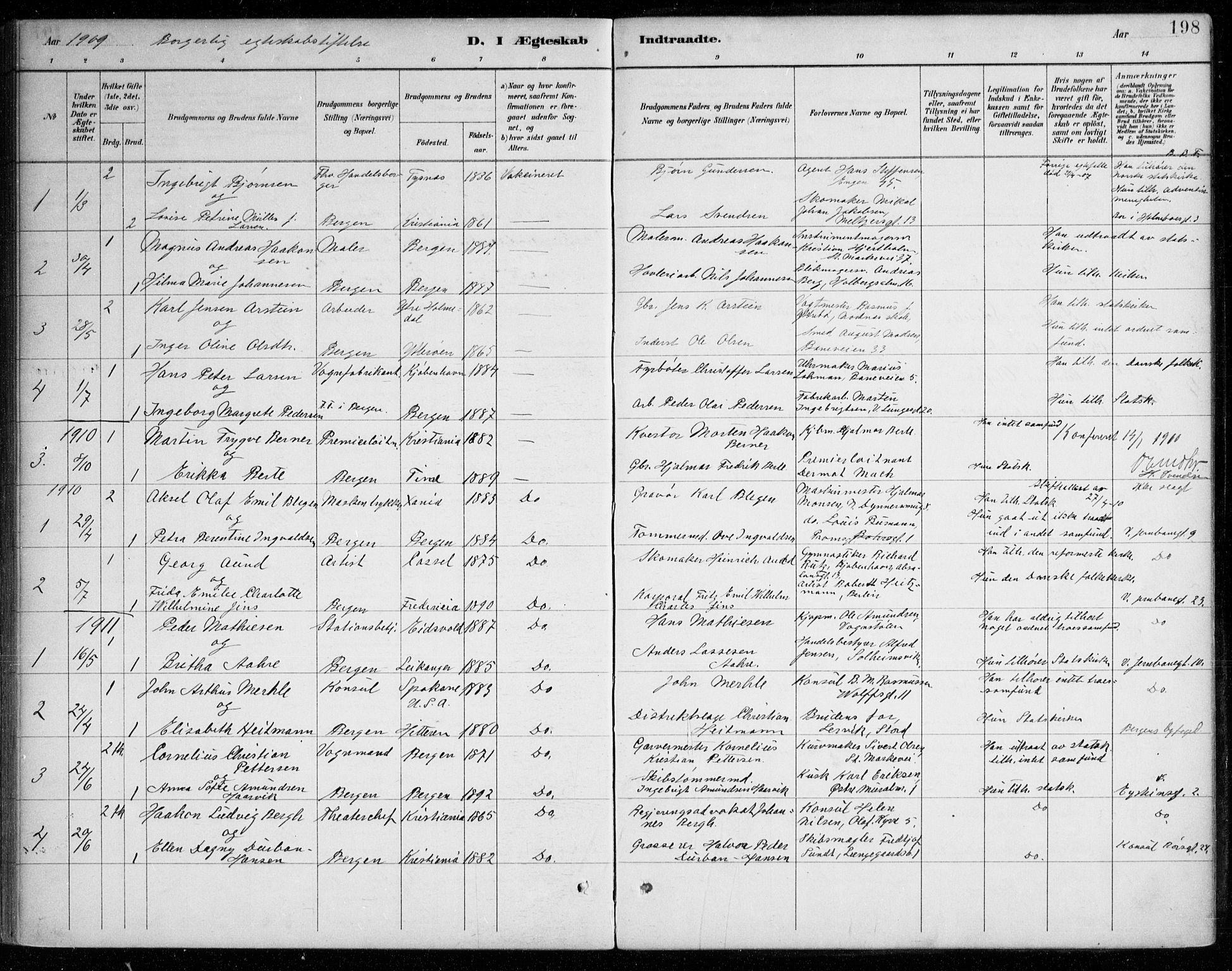 Johanneskirken Sokneprestembete, SAB/A-76001/H/Haa/L0012: Parish register (official) no. D 1, 1885-1912, p. 198