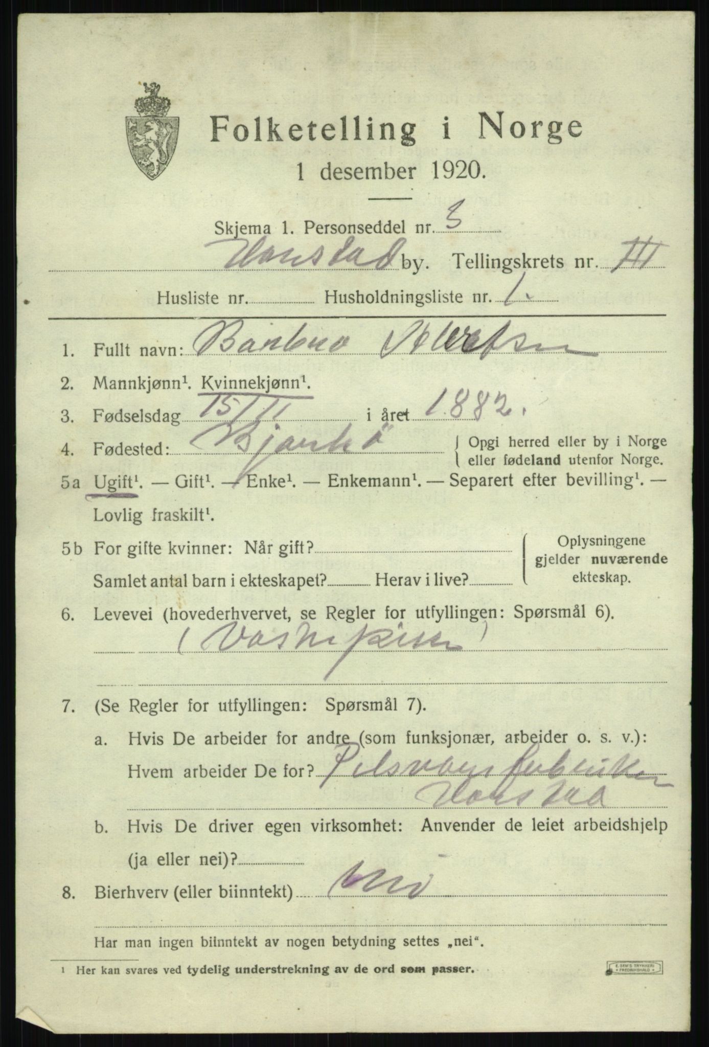 SATØ, 1920 census for Harstad, 1920, p. 5152