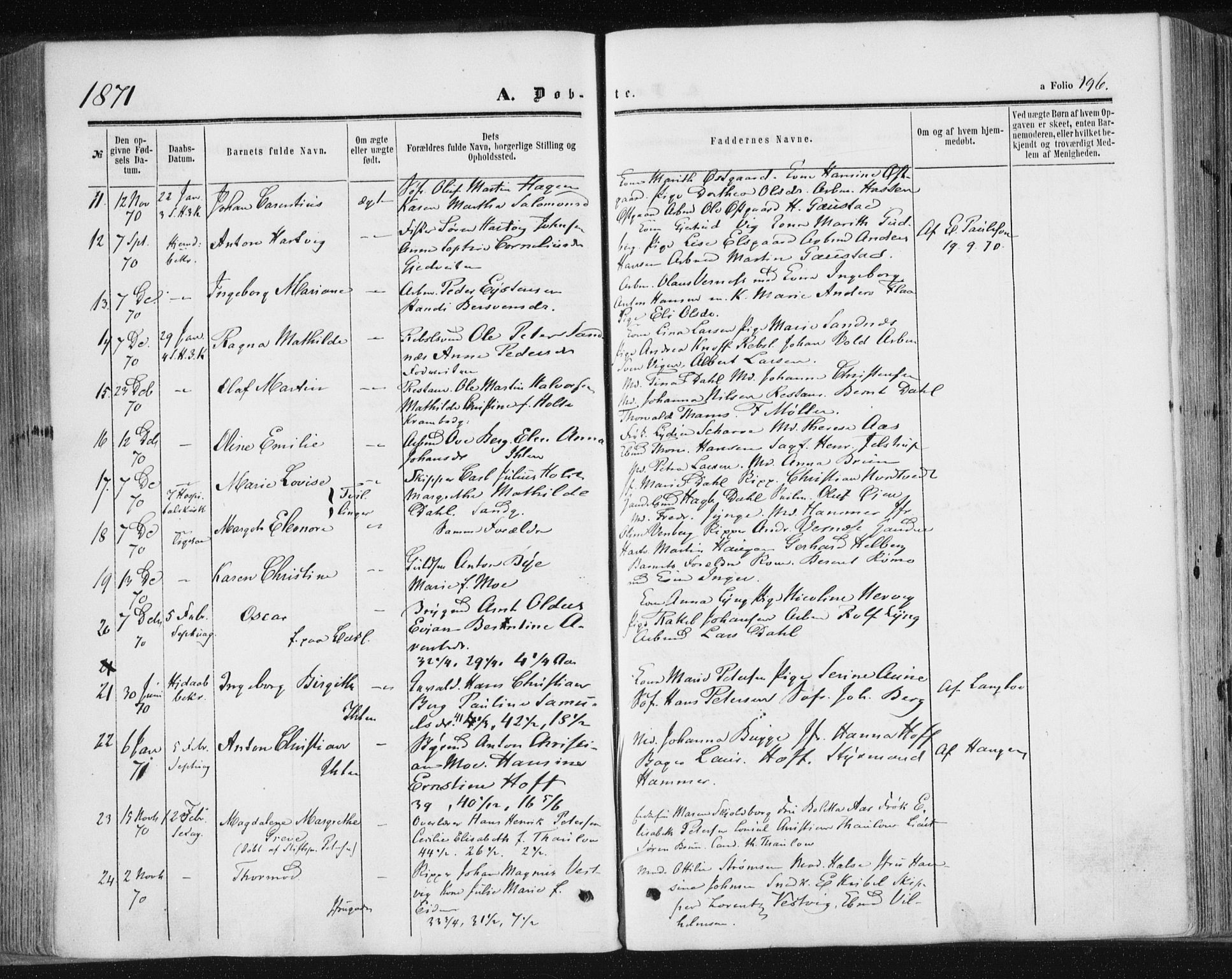 Ministerialprotokoller, klokkerbøker og fødselsregistre - Sør-Trøndelag, SAT/A-1456/602/L0115: Parish register (official) no. 602A13, 1860-1872, p. 196