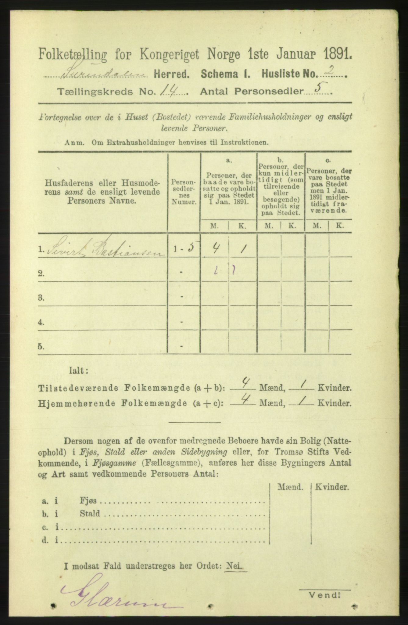 RA, 1891 census for 1566 Surnadal, 1891, p. 3483