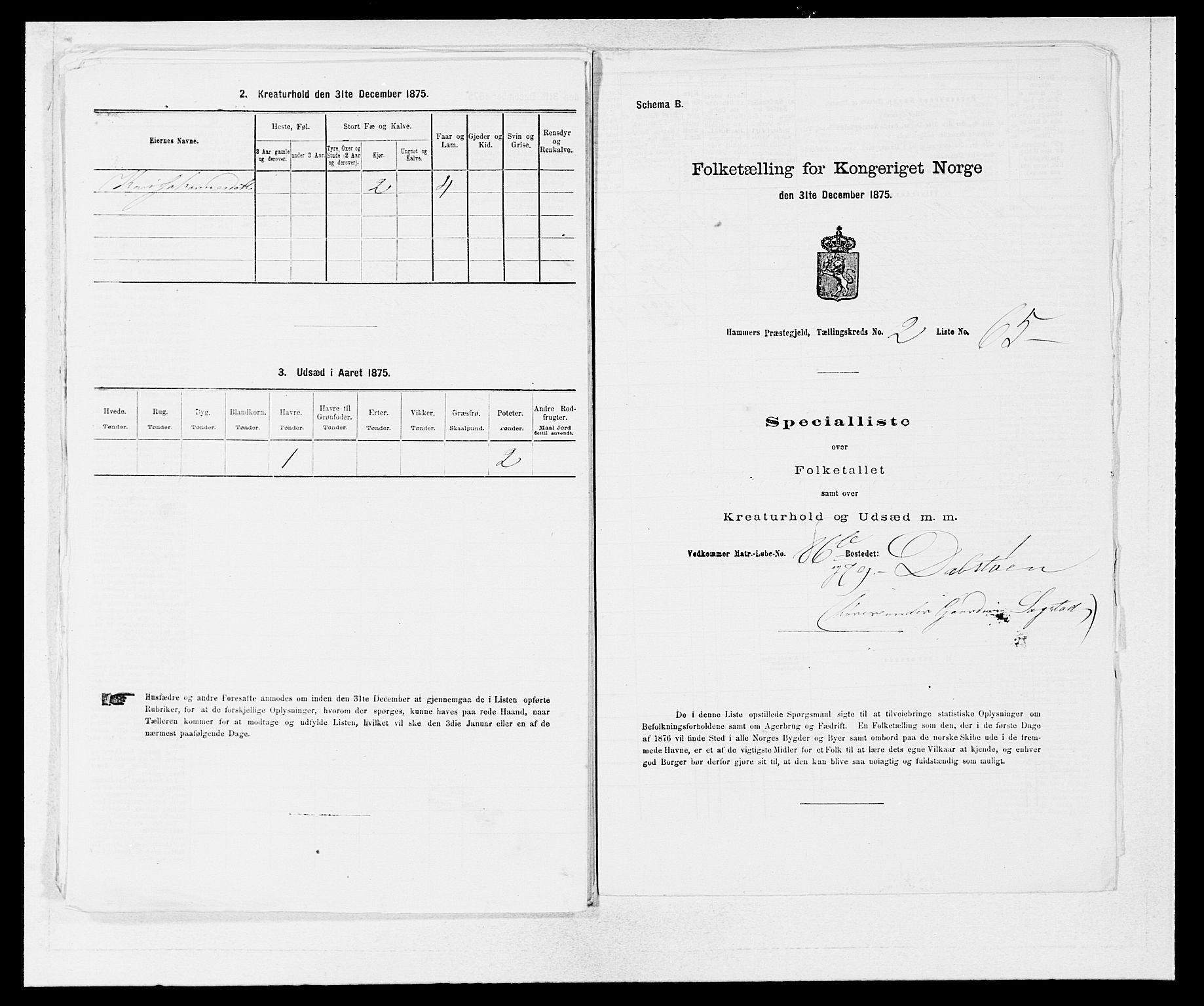 SAB, 1875 census for 1254P Hamre, 1875, p. 301