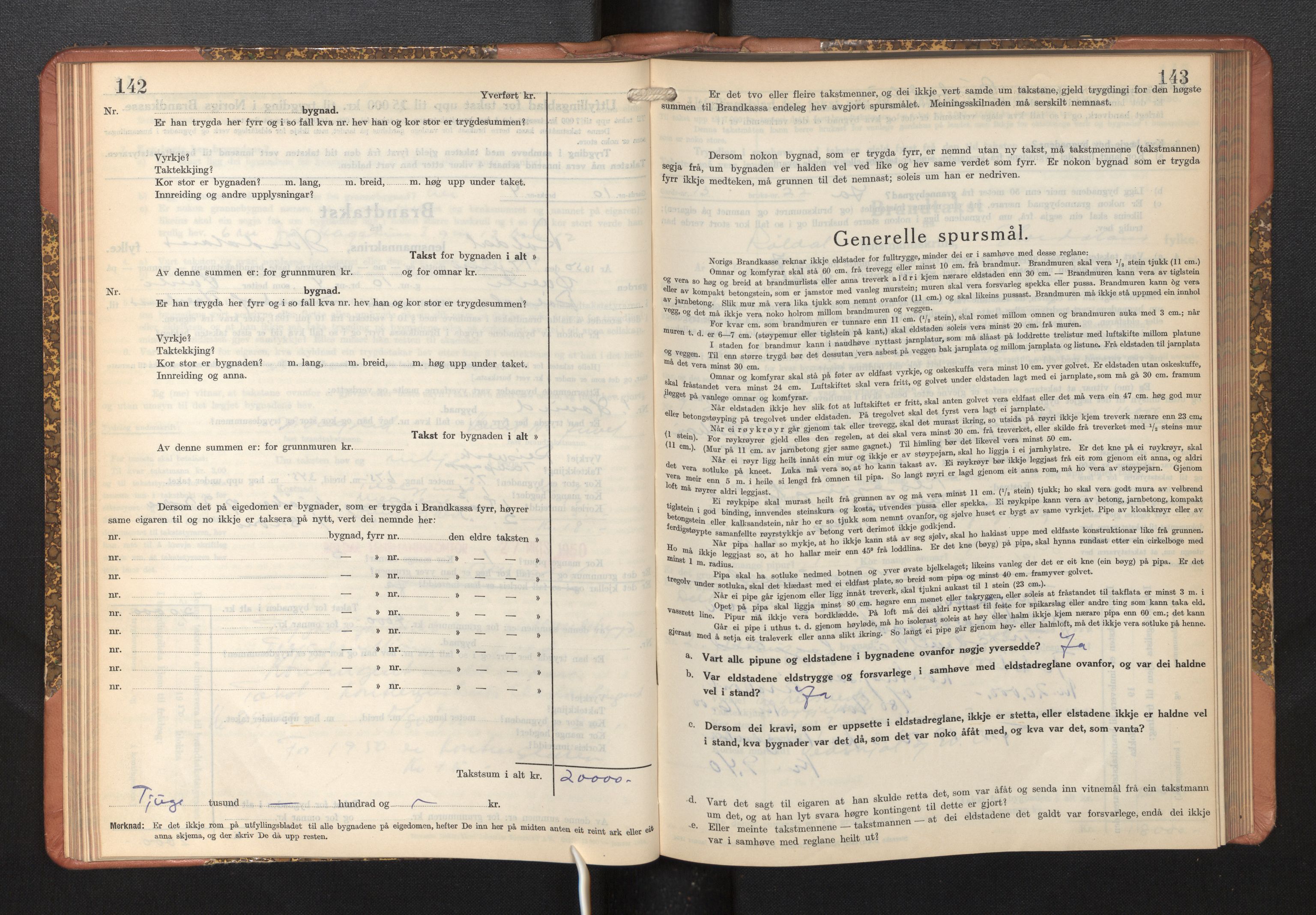 Lensmannen i Røldal, AV/SAB-A-34501/0012/L0004: Branntakstprotokoll, skjematakst, 1936-1950, p. 142-143