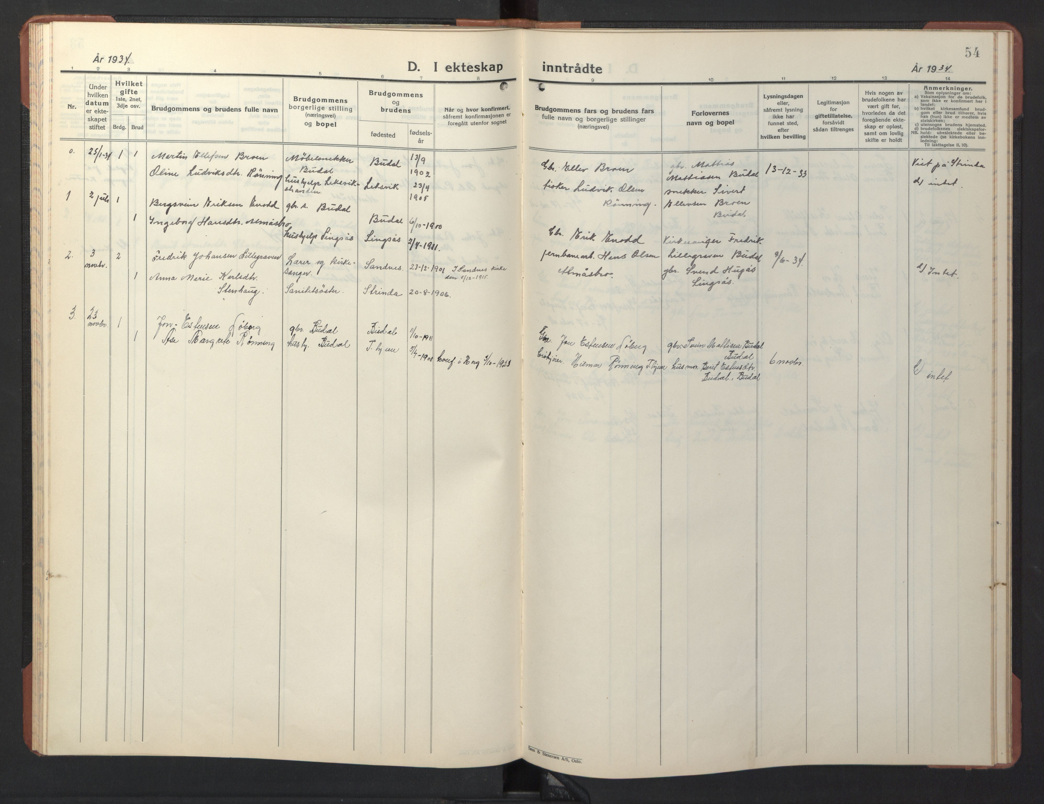 Ministerialprotokoller, klokkerbøker og fødselsregistre - Sør-Trøndelag, SAT/A-1456/690/L1053: Parish register (copy) no. 690C03, 1930-1947, p. 54