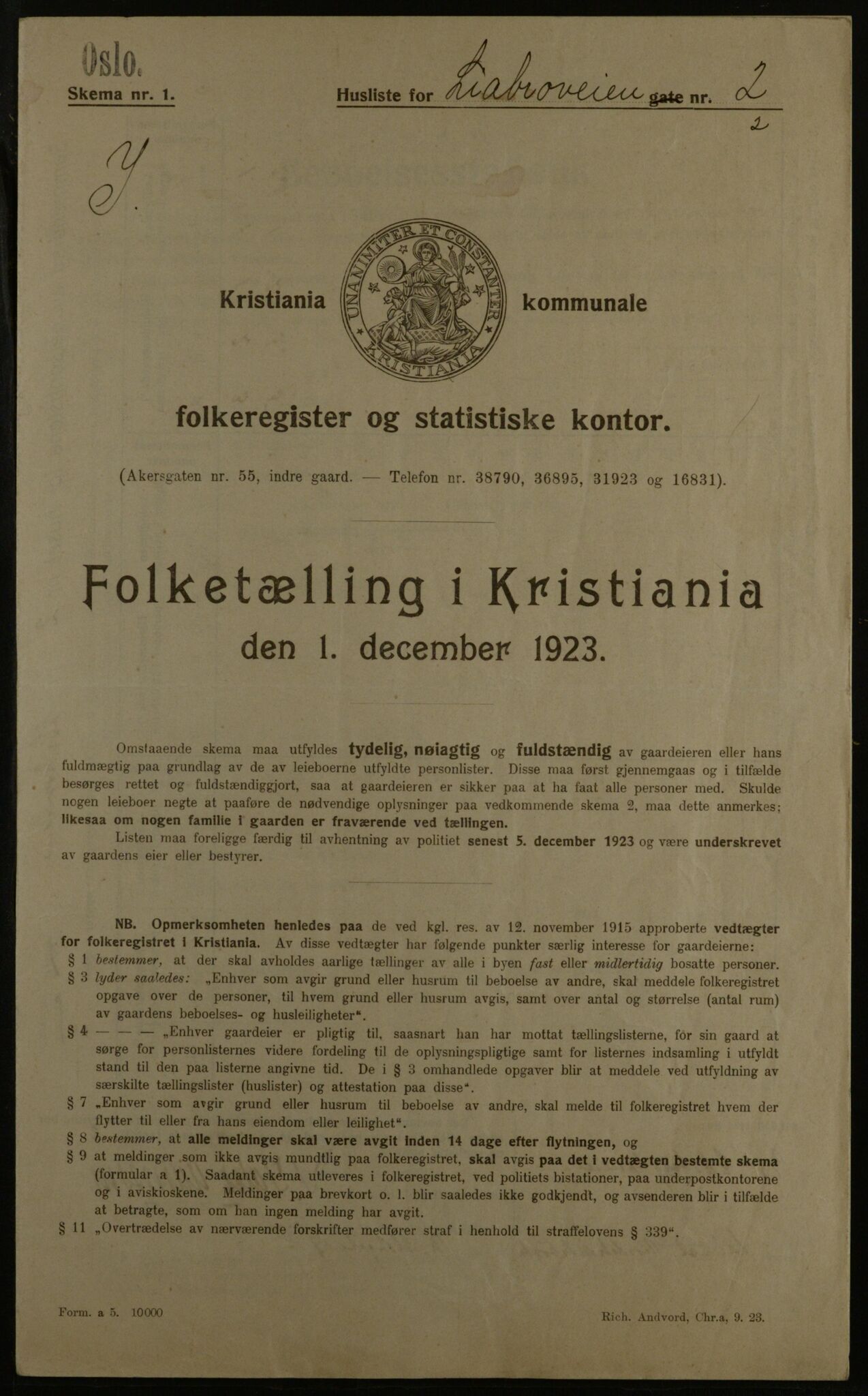 OBA, Municipal Census 1923 for Kristiania, 1923, p. 64279