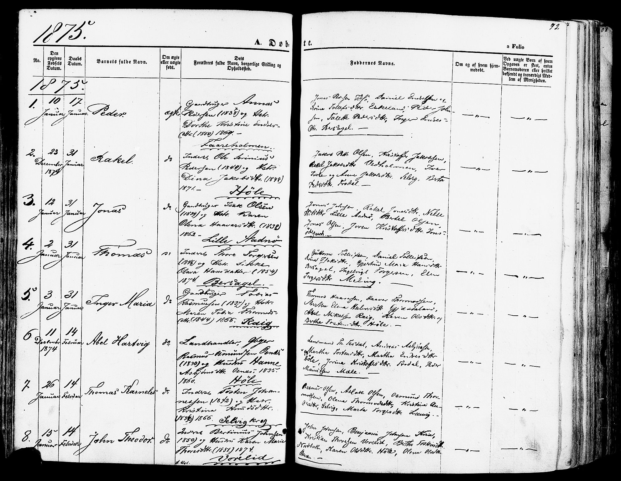 Høgsfjord sokneprestkontor, SAST/A-101624/H/Ha/Haa/L0002: Parish register (official) no. A 2, 1855-1885, p. 92