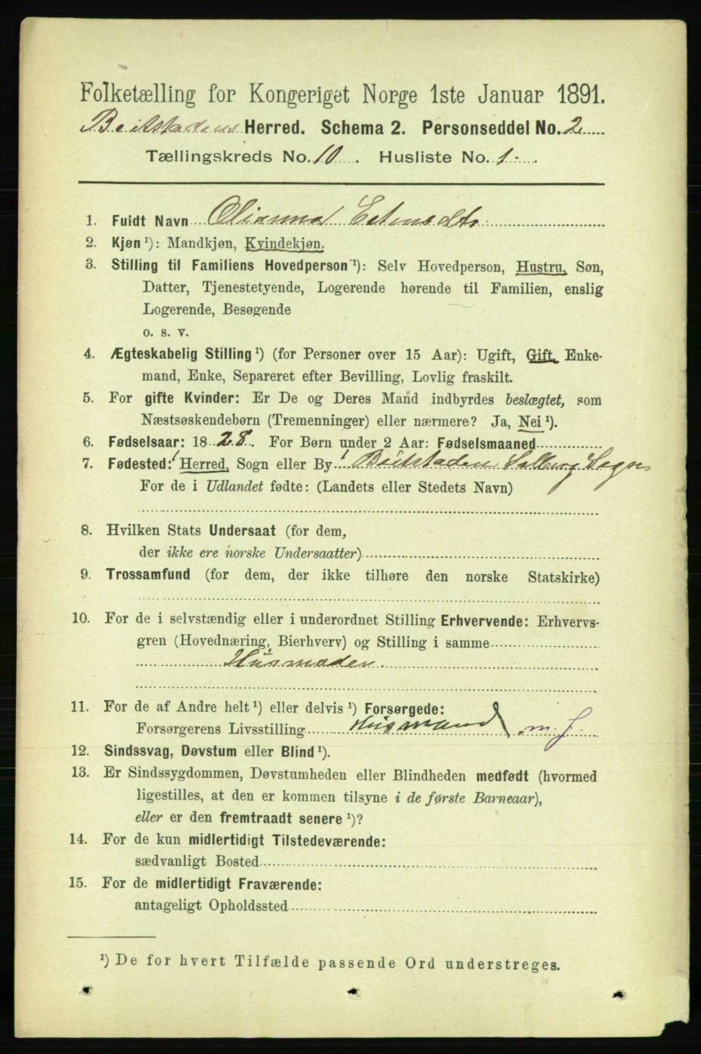 RA, 1891 census for 1727 Beitstad, 1891, p. 2733