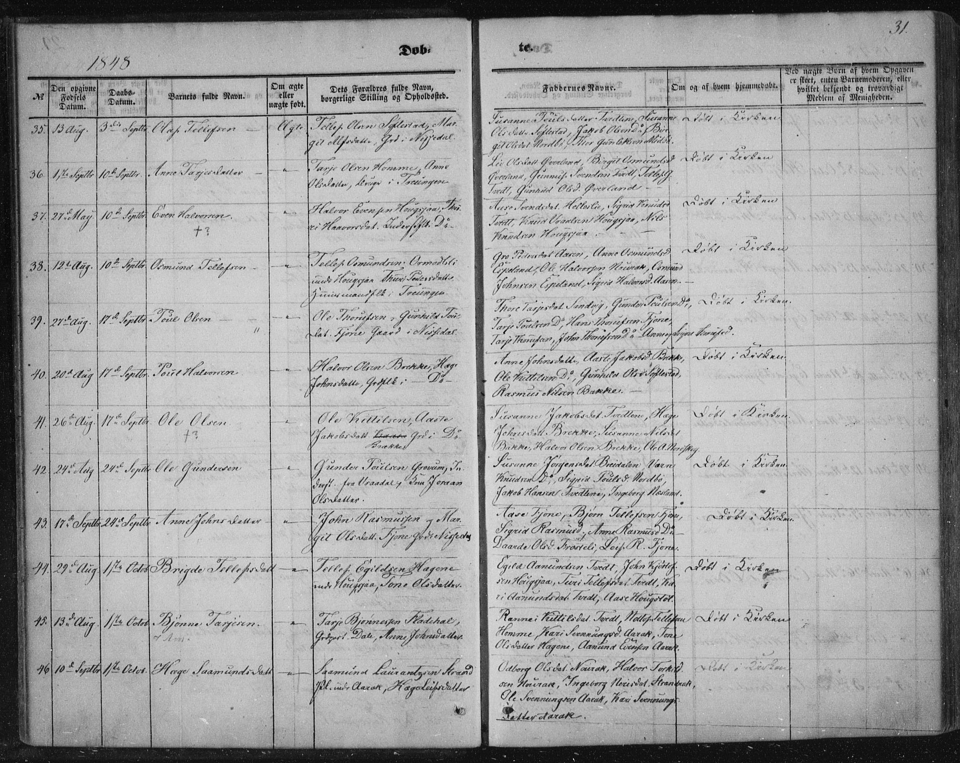 Nissedal kirkebøker, AV/SAKO-A-288/F/Fa/L0003: Parish register (official) no. I 3, 1846-1870, p. 30-31