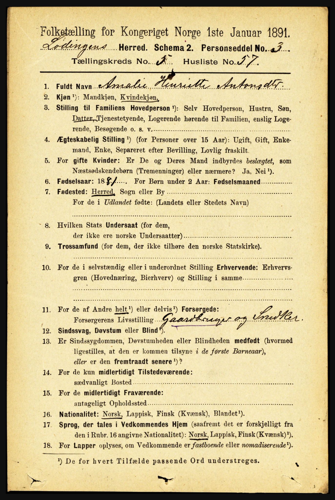 RA, 1891 census for 1851 Lødingen, 1891, p. 2667