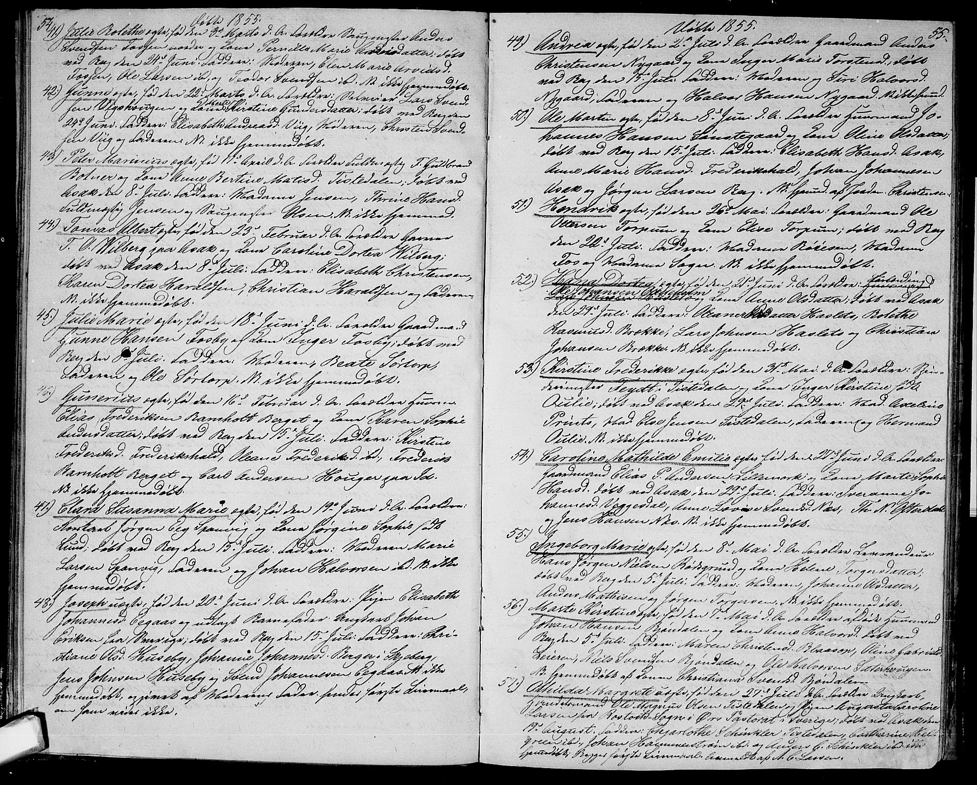Berg prestekontor Kirkebøker, AV/SAO-A-10902/G/Ga/L0003: Parish register (copy) no.  I 3, 1850-1866, p. 54-55