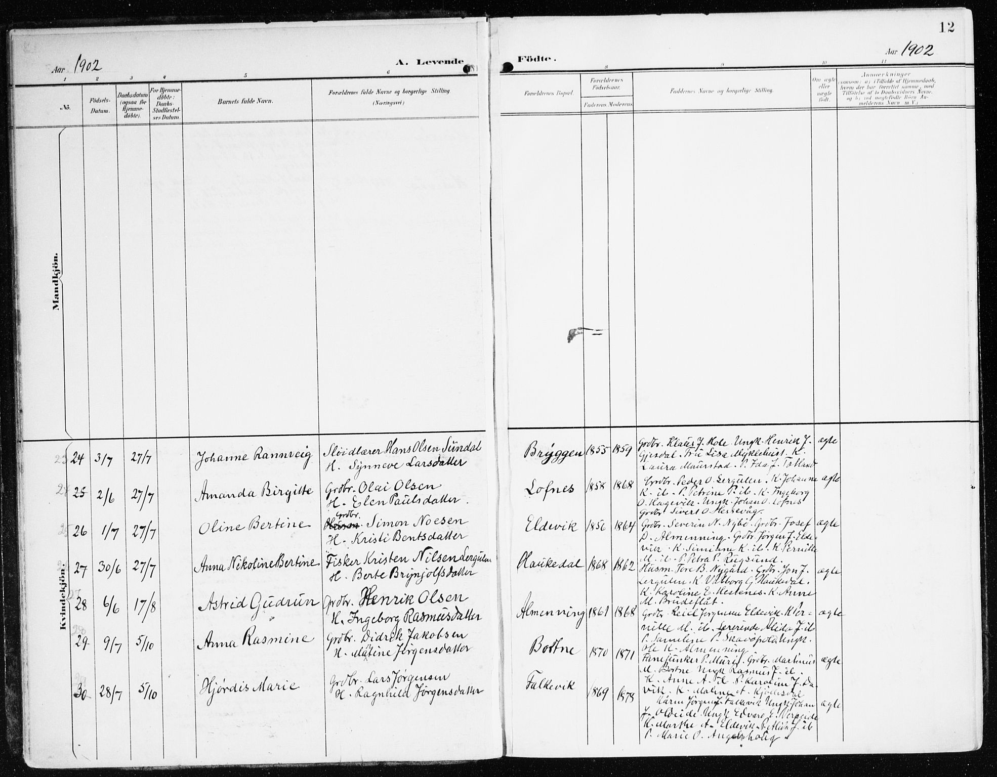 Davik sokneprestembete, AV/SAB-A-79701/H/Haa/Haad/L0002: Parish register (official) no. D 2, 1901-1930, p. 12