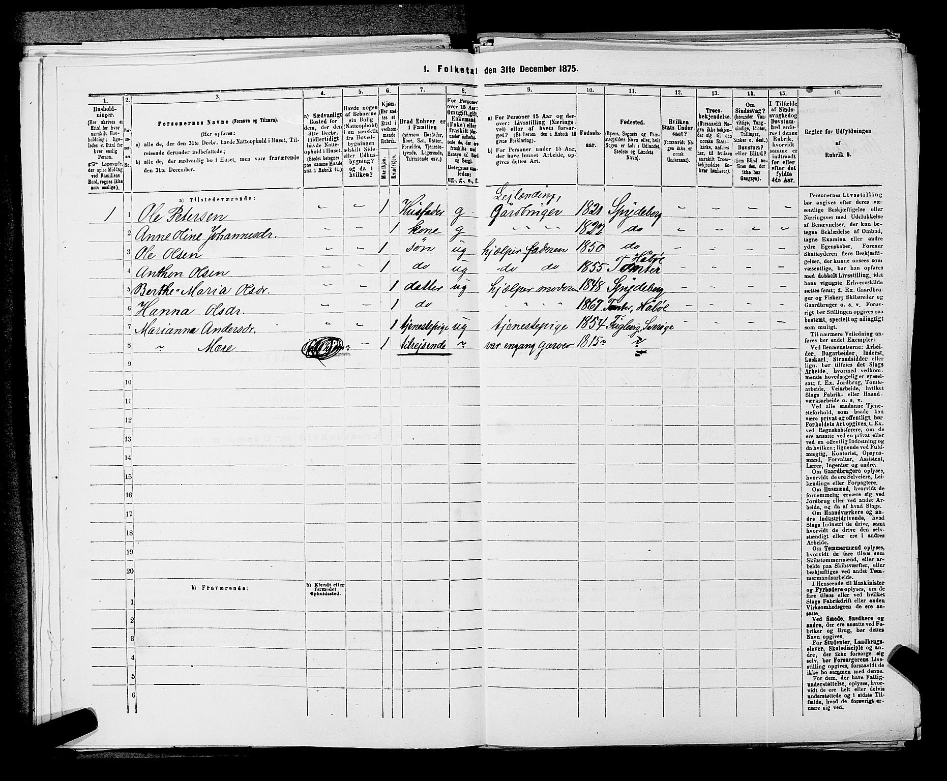 RA, 1875 census for 0123P Spydeberg, 1875, p. 72
