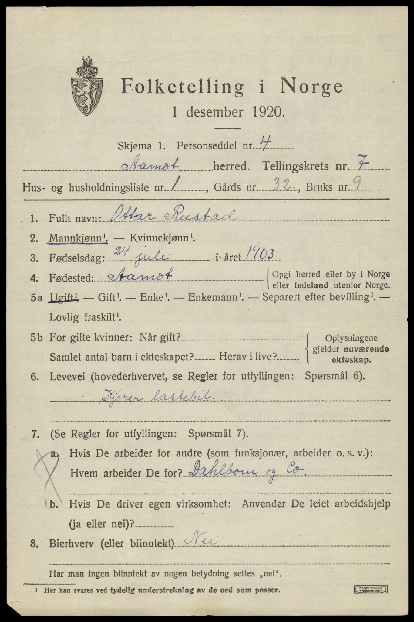 SAH, 1920 census for Åmot, 1920, p. 7659