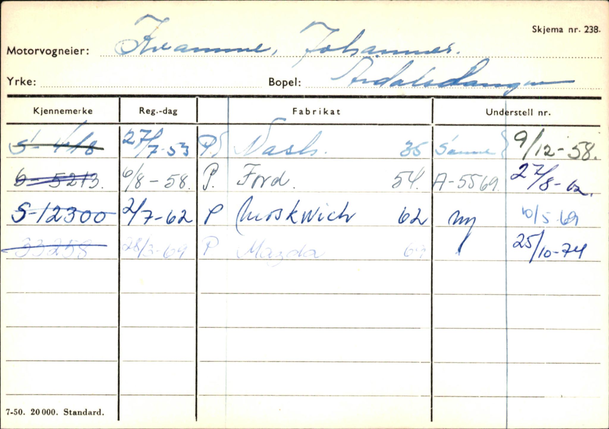 Statens vegvesen, Sogn og Fjordane vegkontor, SAB/A-5301/4/F/L0145: Registerkort Vågsøy S-Å. Årdal I-P, 1945-1975, p. 1309