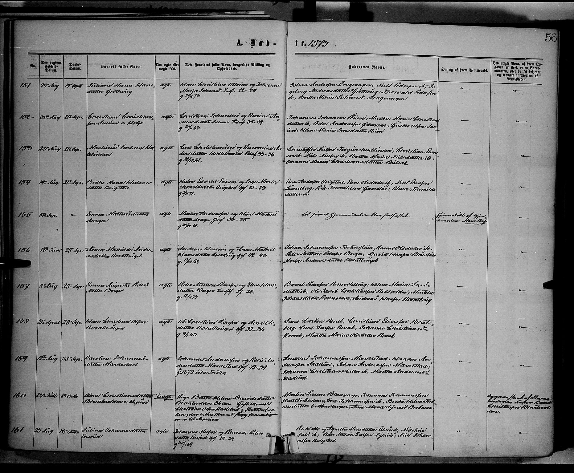 Vestre Toten prestekontor, SAH/PREST-108/H/Ha/Haa/L0008: Parish register (official) no. 8, 1870-1877, p. 56