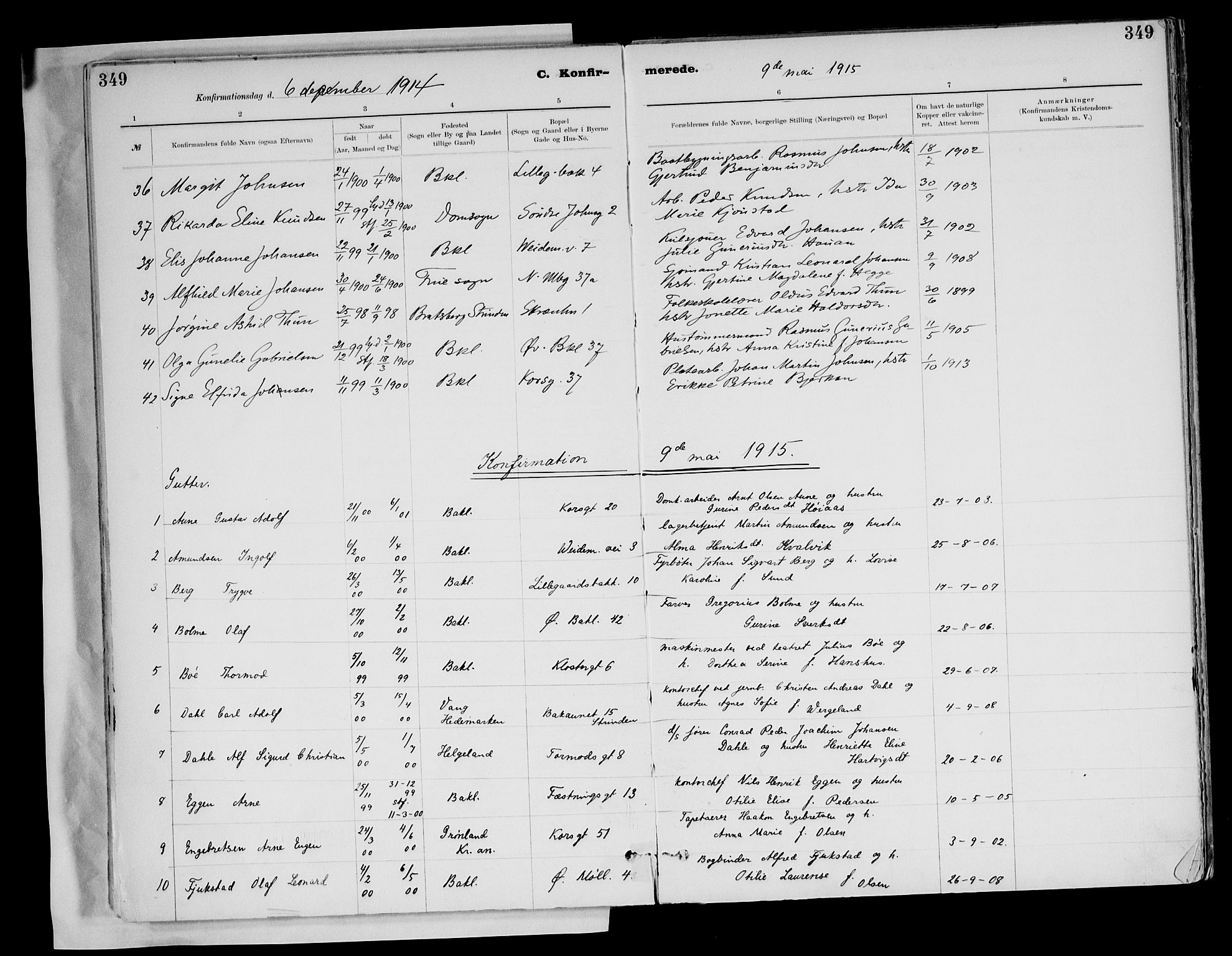 Ministerialprotokoller, klokkerbøker og fødselsregistre - Sør-Trøndelag, SAT/A-1456/604/L0203: Parish register (official) no. 604A23, 1908-1916, p. 349