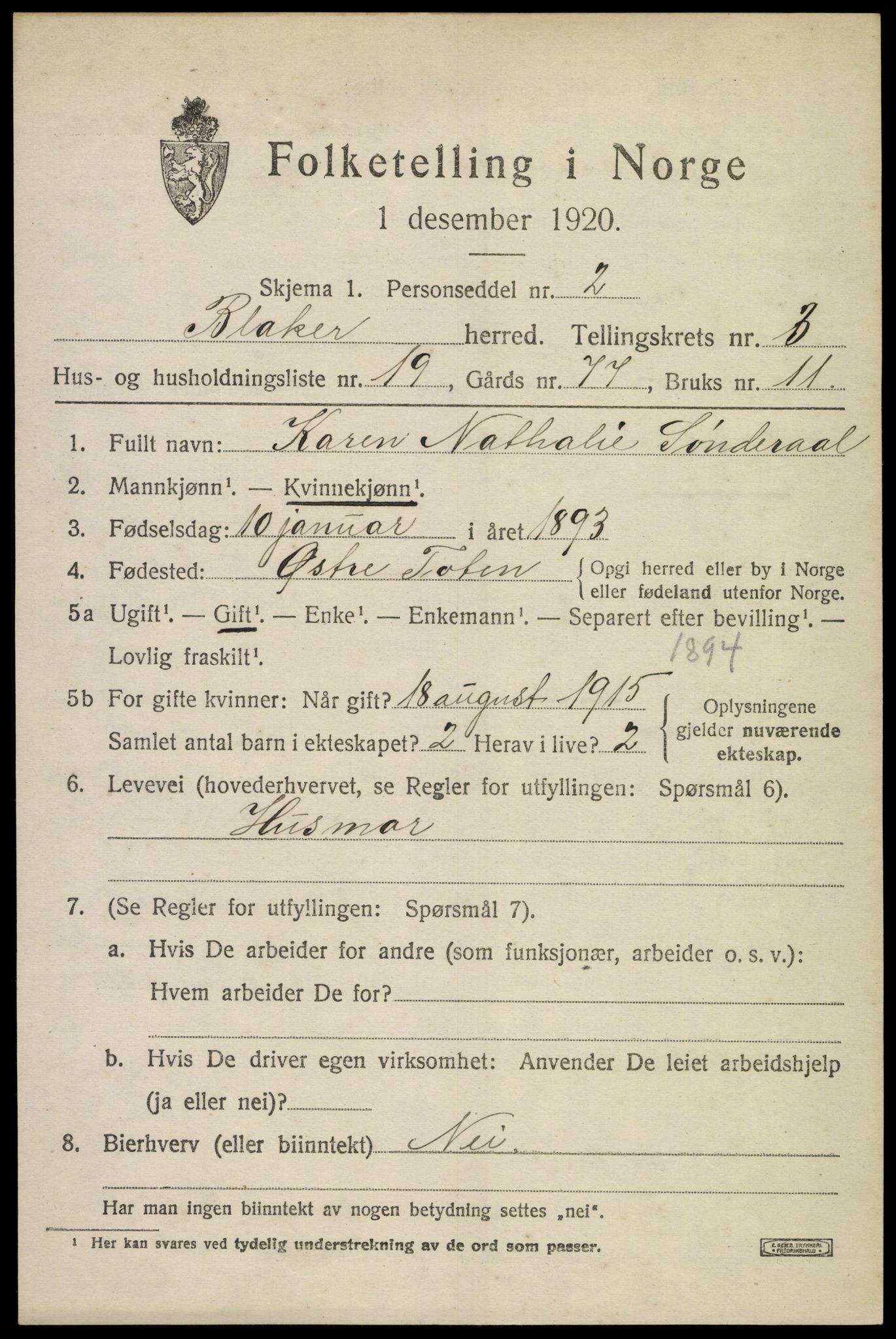 SAO, 1920 census for Blaker, 1920, p. 2475