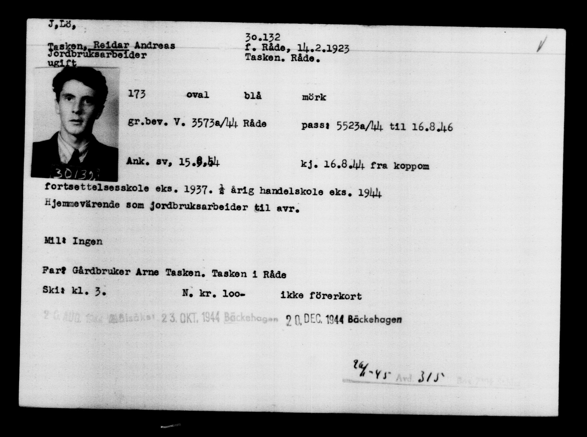 Utenriksstasjonene, Legasjonen i Stockholm, Flyktningkontoret, AV/RA-S-6753/V/Va/L0012: Kjesäterkartoteket, flyktninger med registreringsnr. 28300-31566, 1940-1945, p. 2017