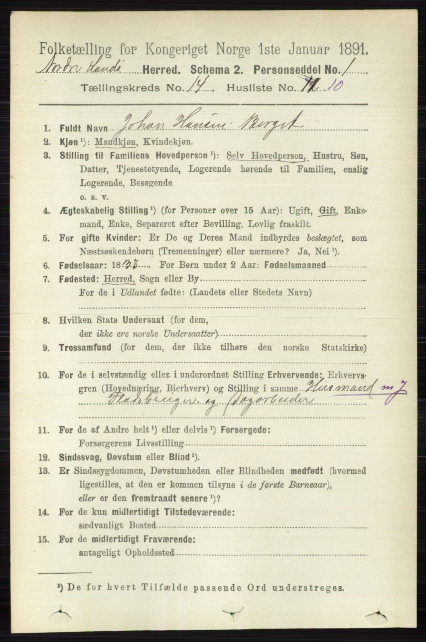 RA, 1891 census for 0538 Nordre Land, 1891, p. 3669