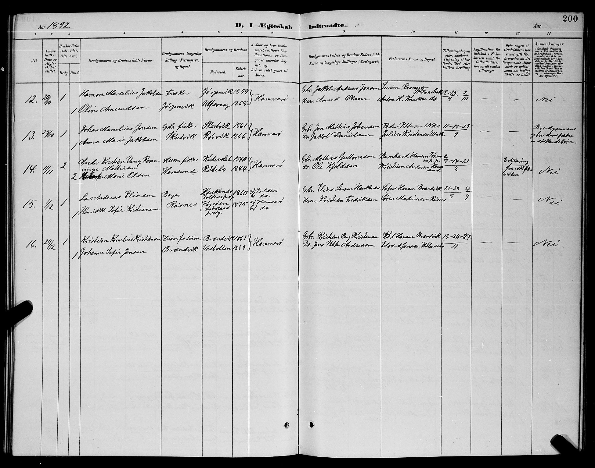 Ministerialprotokoller, klokkerbøker og fødselsregistre - Nordland, SAT/A-1459/859/L0859: Parish register (copy) no. 859C05, 1887-1898, p. 200