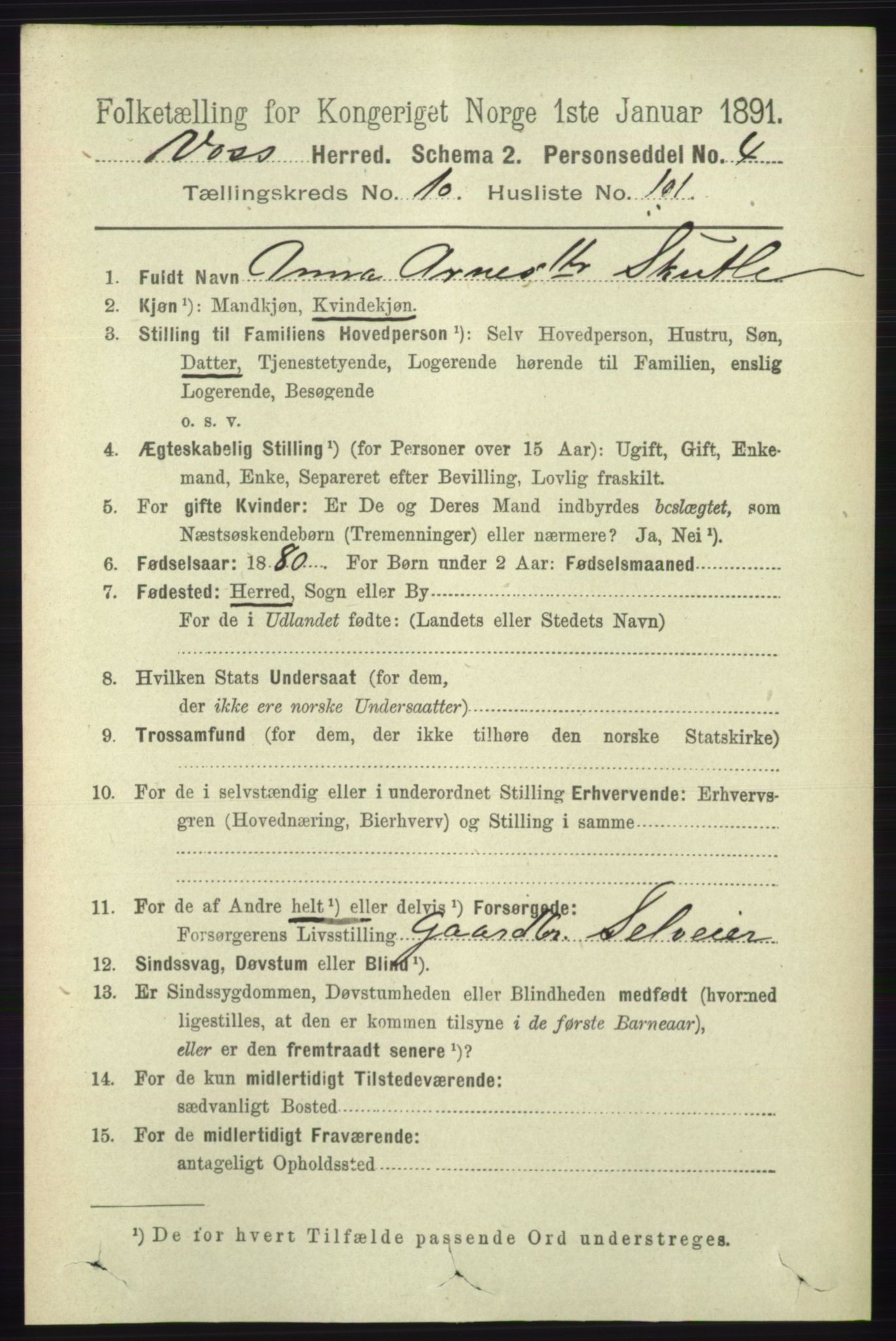 RA, 1891 census for 1235 Voss, 1891, p. 5709