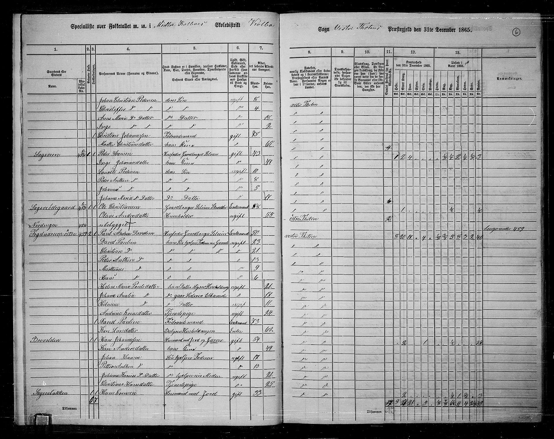 RA, 1865 census for Vestre Toten, 1865, p. 170