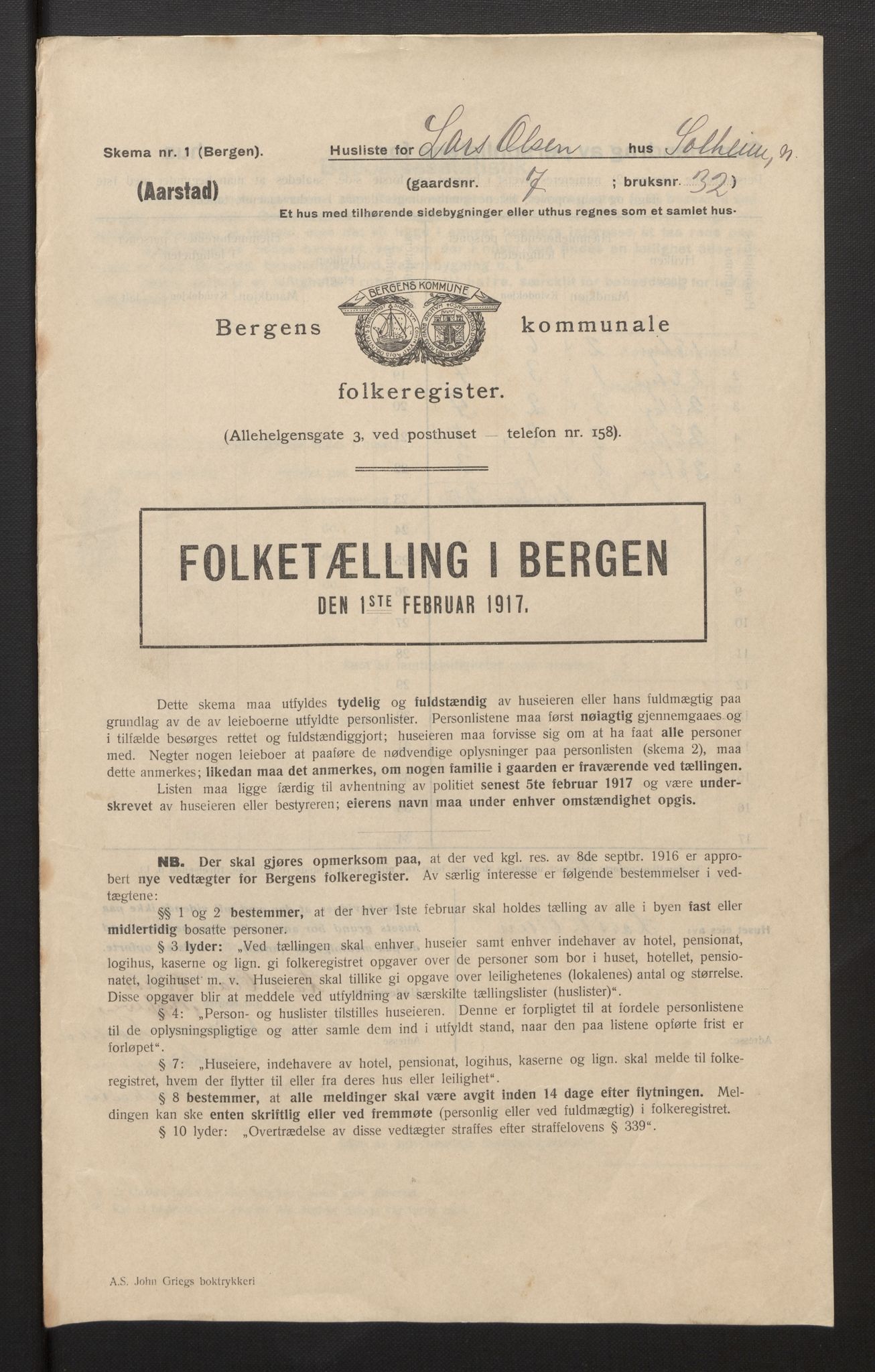 SAB, Municipal Census 1917 for Bergen, 1917, p. 48308