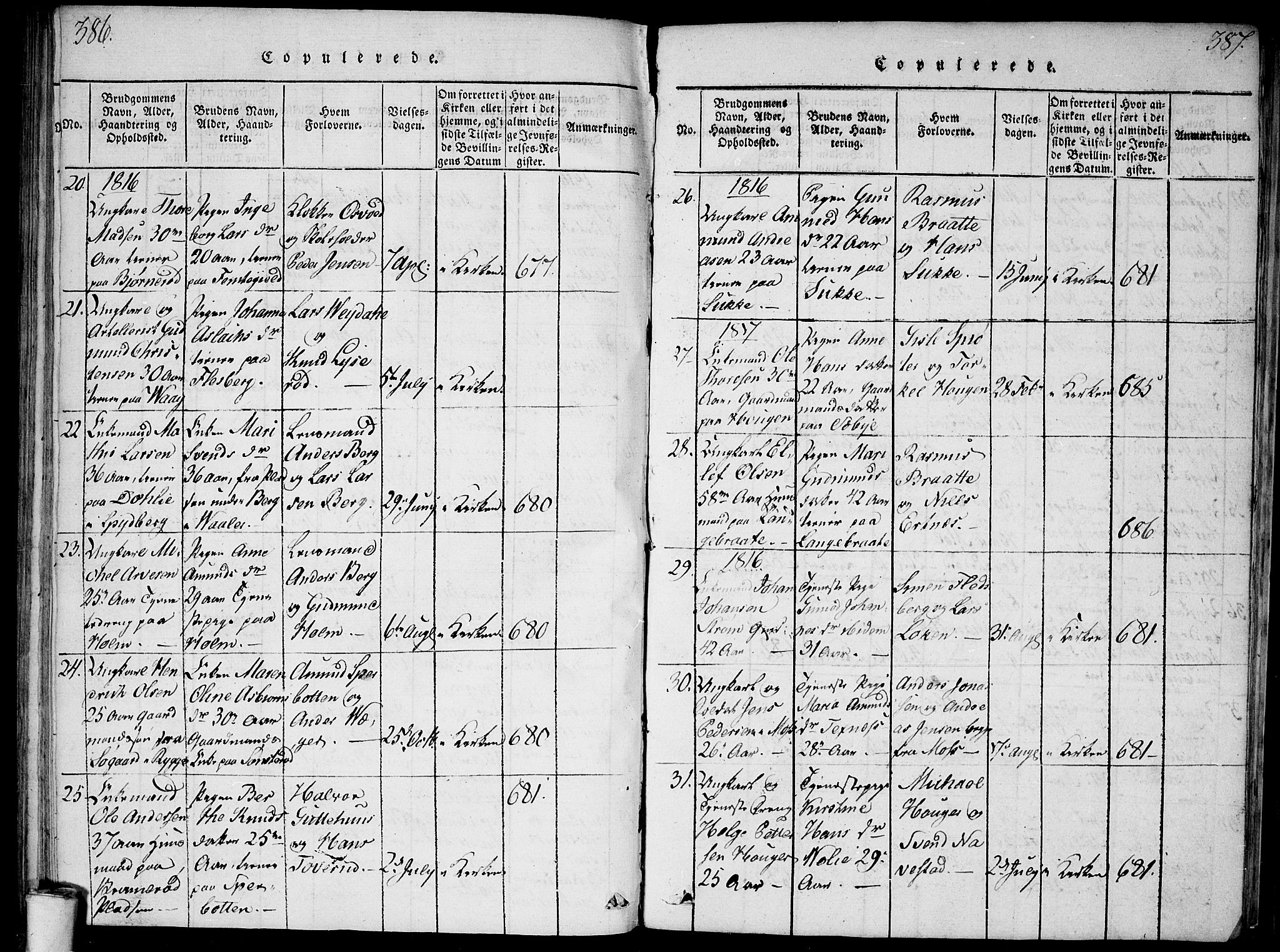Våler prestekontor Kirkebøker, SAO/A-11083/G/Ga/L0001: Parish register (copy) no. I 1, 1815-1839, p. 386-387