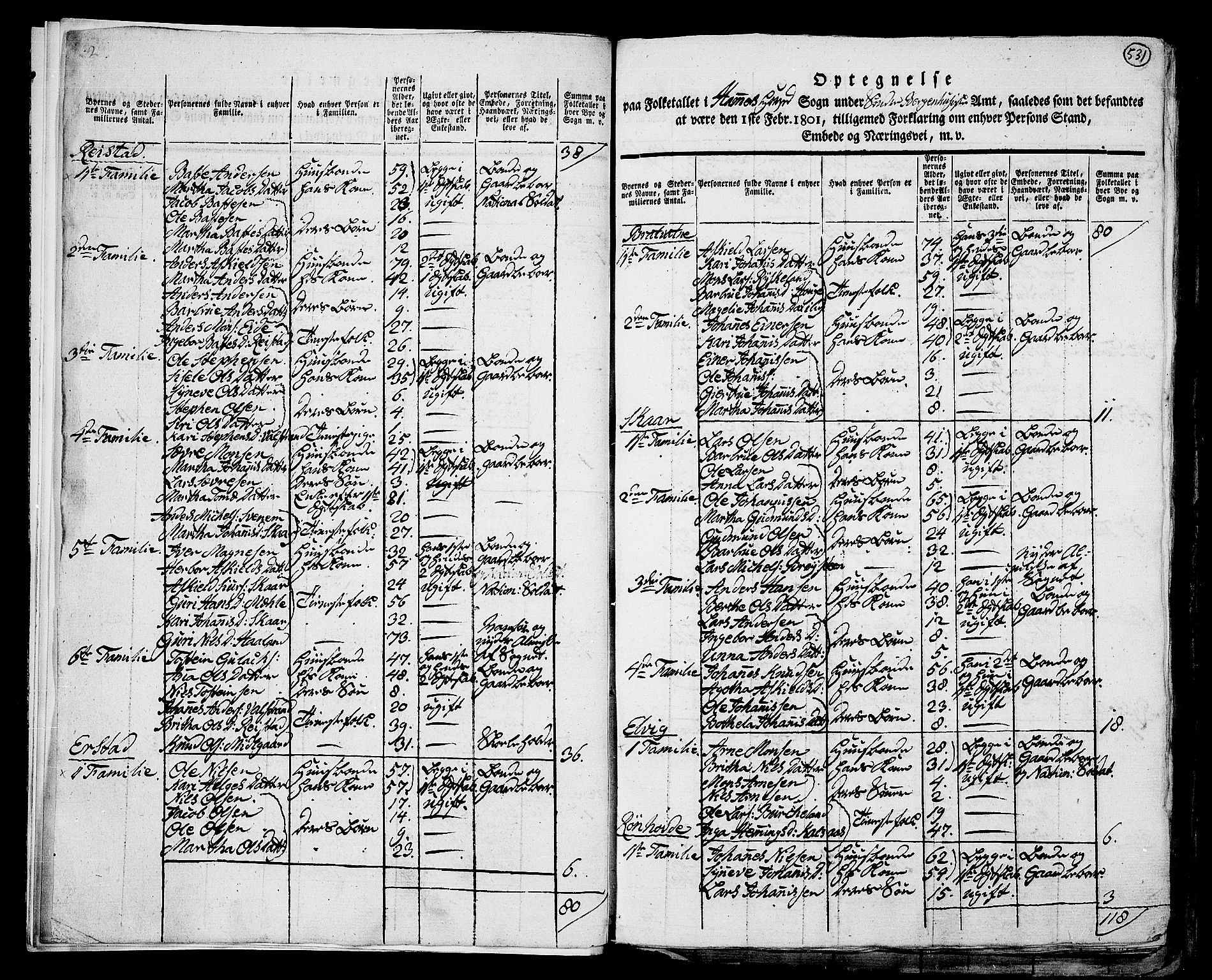 RA, 1801 census for 1254P Hamre, 1801, p. 530b-531a