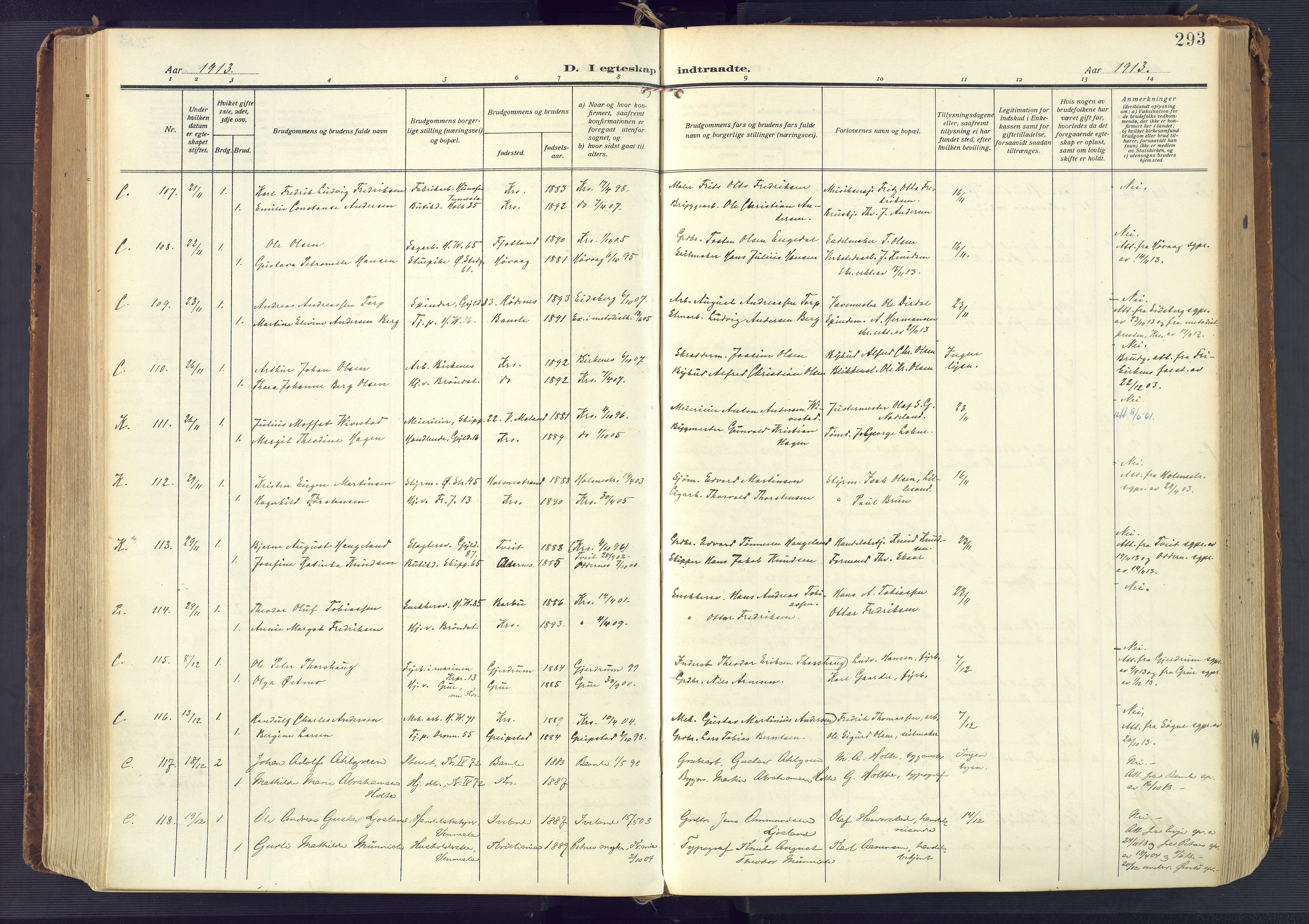 Kristiansand domprosti, AV/SAK-1112-0006/F/Fa/L0023: Parish register (official) no. A 22, 1909-1917, p. 293