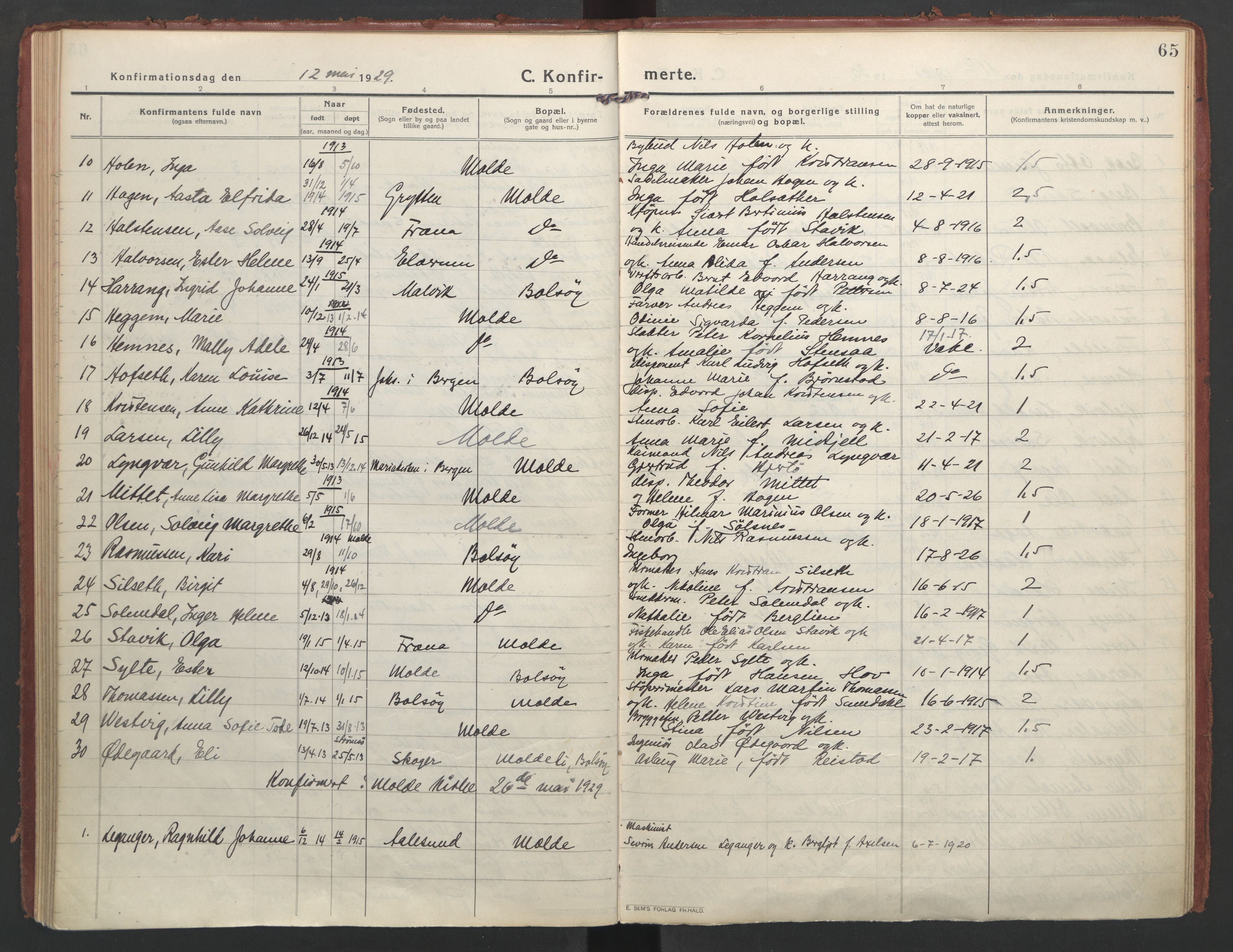 Ministerialprotokoller, klokkerbøker og fødselsregistre - Møre og Romsdal, AV/SAT-A-1454/558/L0695: Parish register (official) no. 558A09, 1915-1942, p. 65