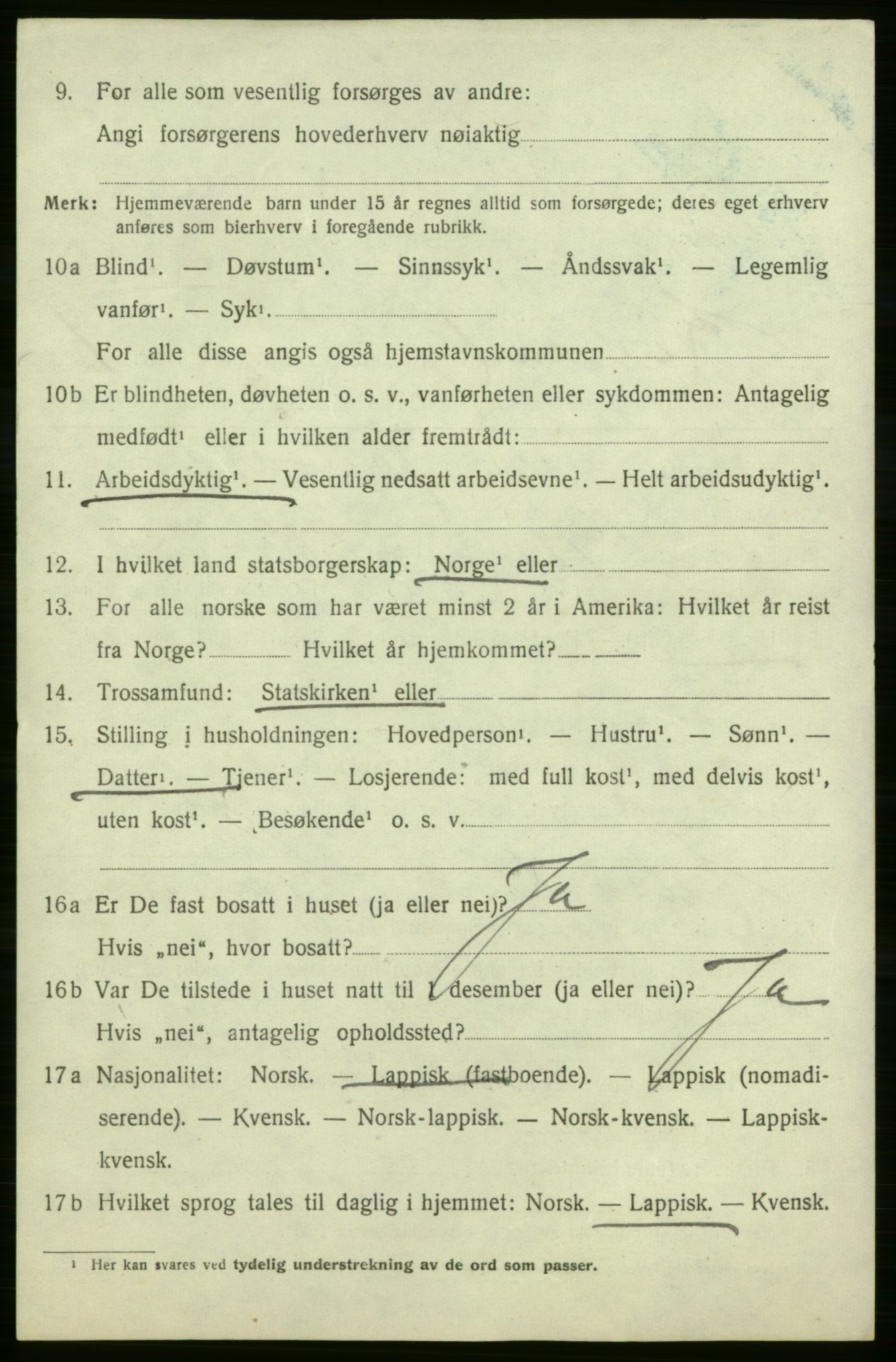 SATØ, 1920 census for Kistrand, 1920, p. 849