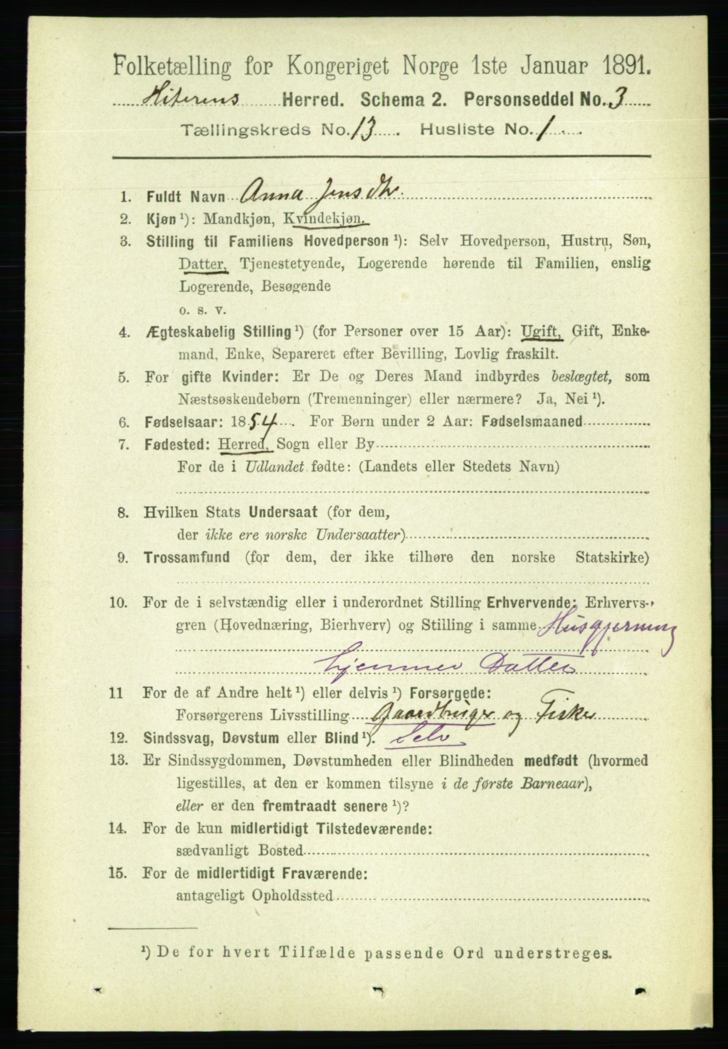 RA, 1891 census for 1617 Hitra, 1891, p. 2733