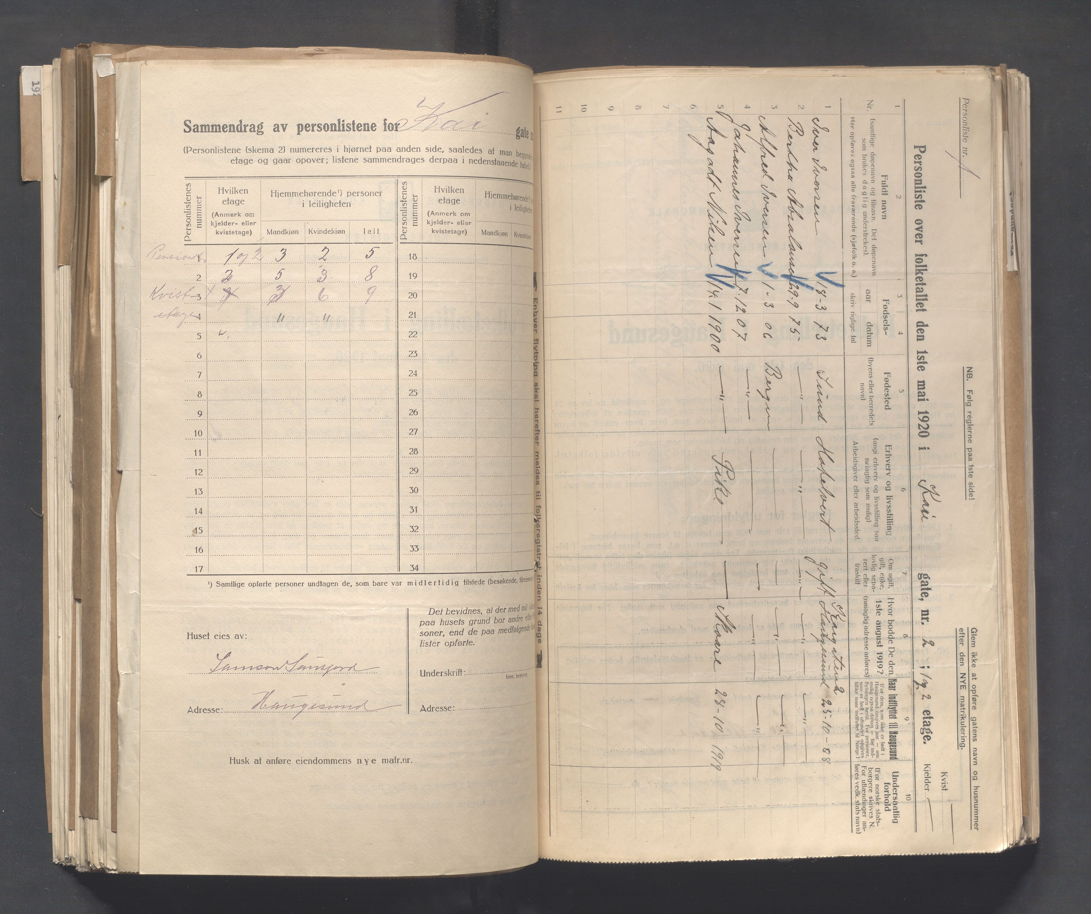 IKAR, Local census 1.5.1920 for Haugesund, 1920, p. 2228