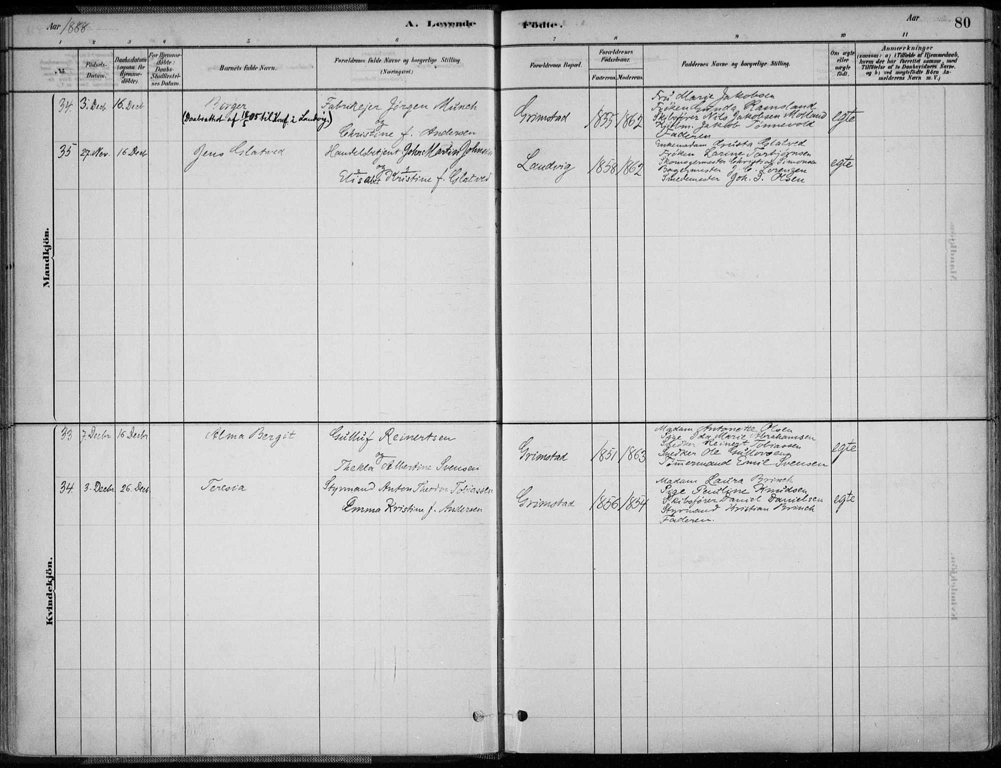 Grimstad sokneprestkontor, AV/SAK-1111-0017/F/Fa/L0003: Parish register (official) no. A 2, 1882-1912, p. 80