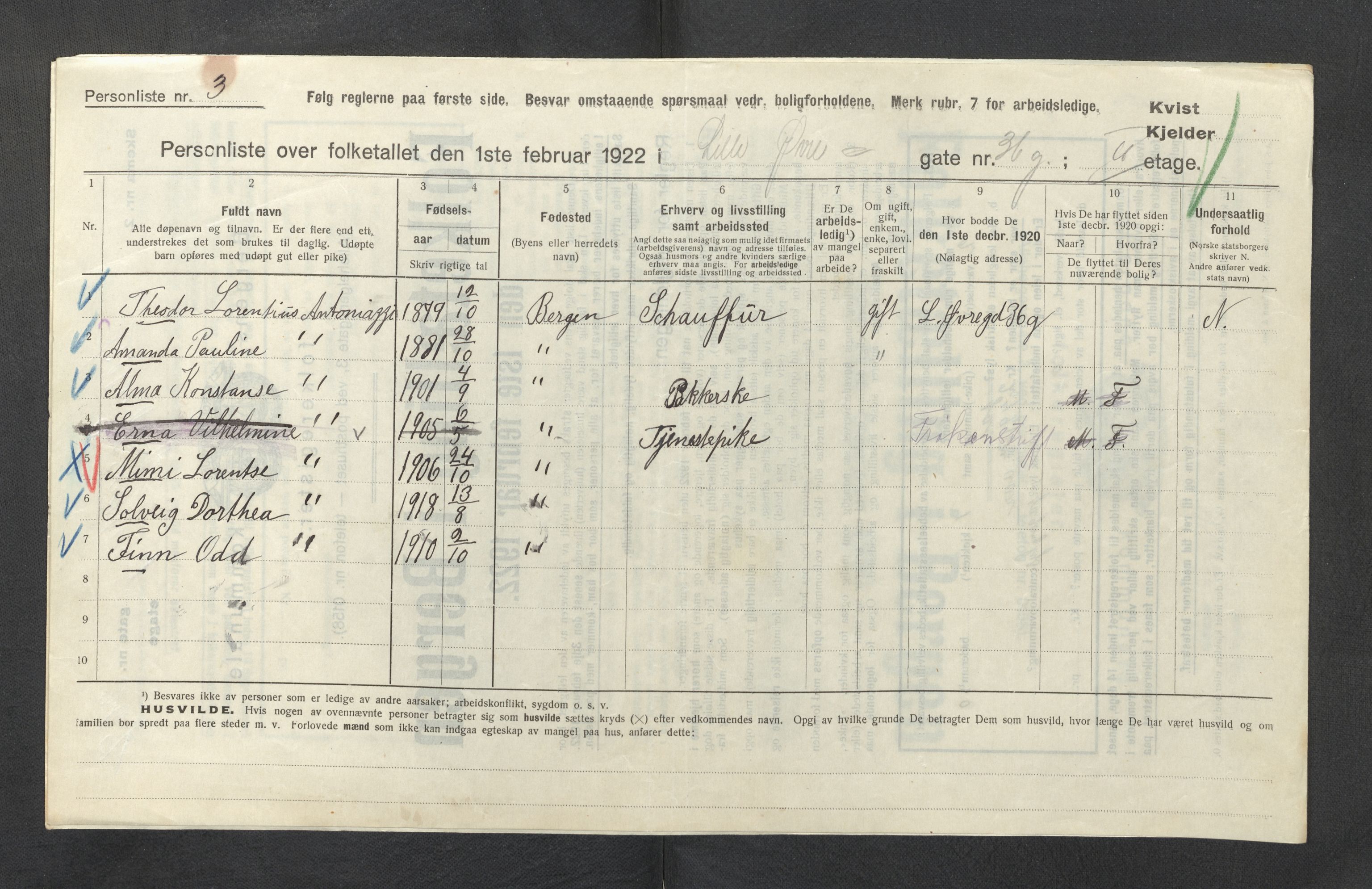 SAB, Municipal Census 1922 for Bergen, 1922, p. 49038