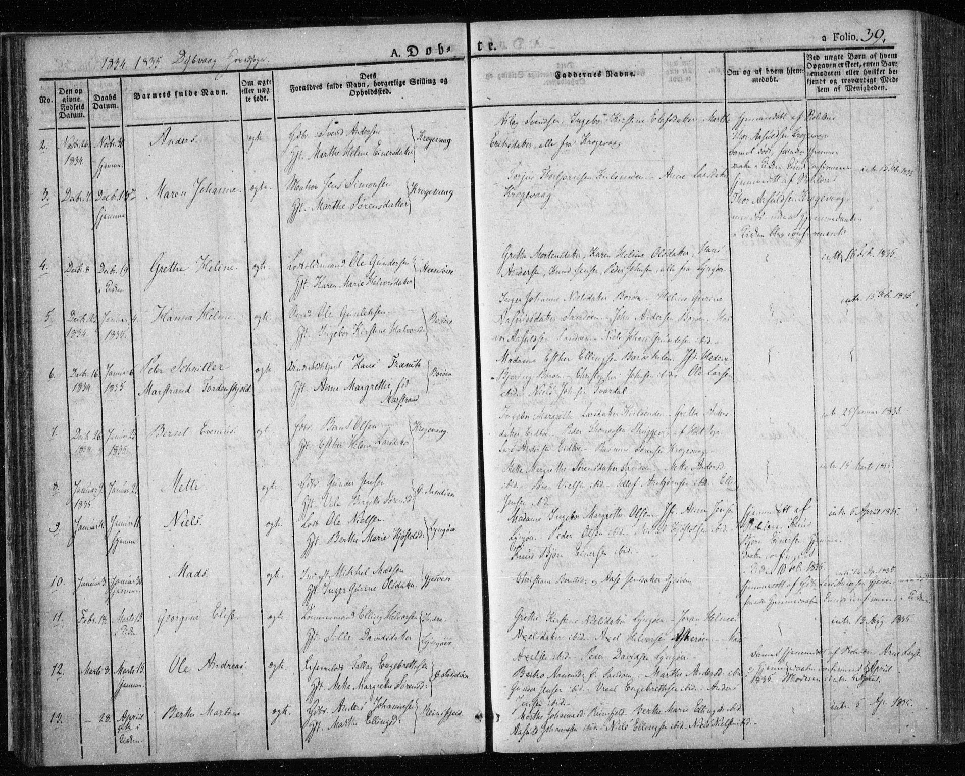 Dypvåg sokneprestkontor, AV/SAK-1111-0007/F/Fa/Faa/L0004: Parish register (official) no. A 4, 1824-1840, p. 39